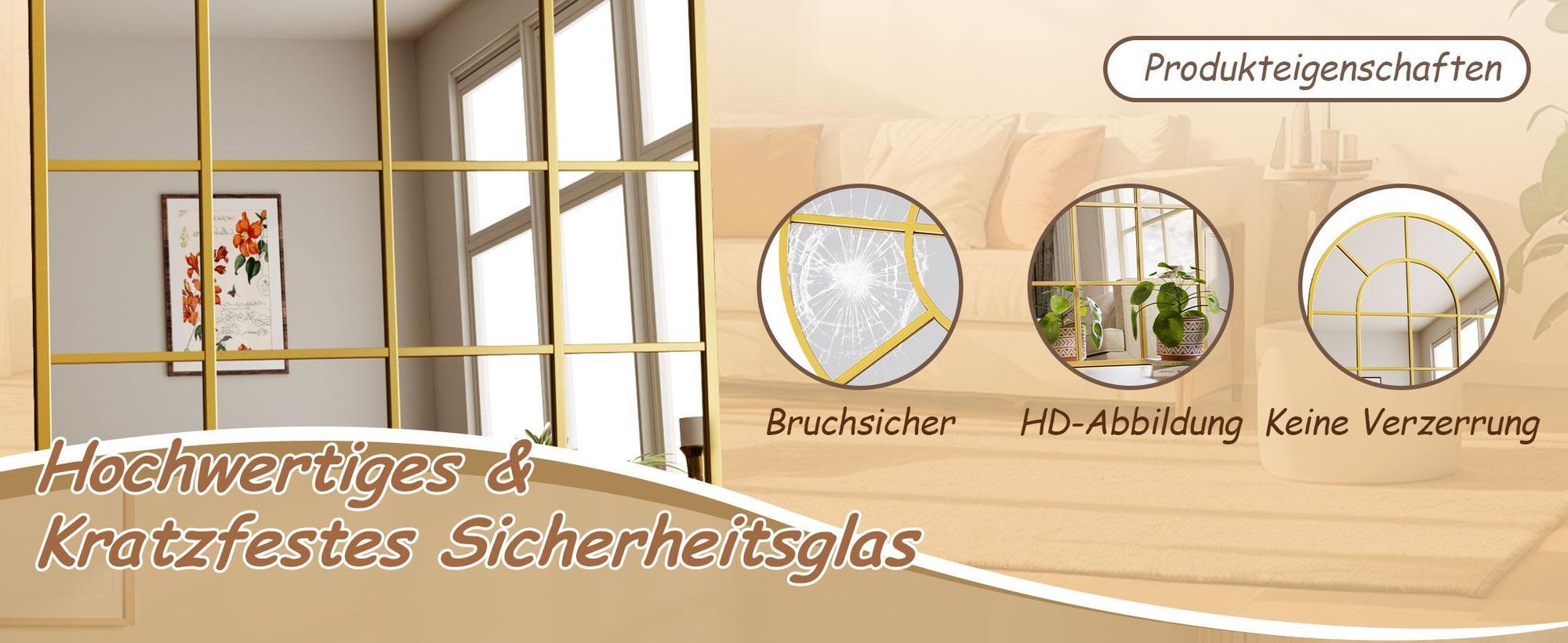 Koonmi 90 x 60 cm, gewölbter Wandspiegel, Badezimmerspiegel mit Gitter, explosionsgeschützter dekorativer Spiegel aus gehärtetem Glas, Schwarz