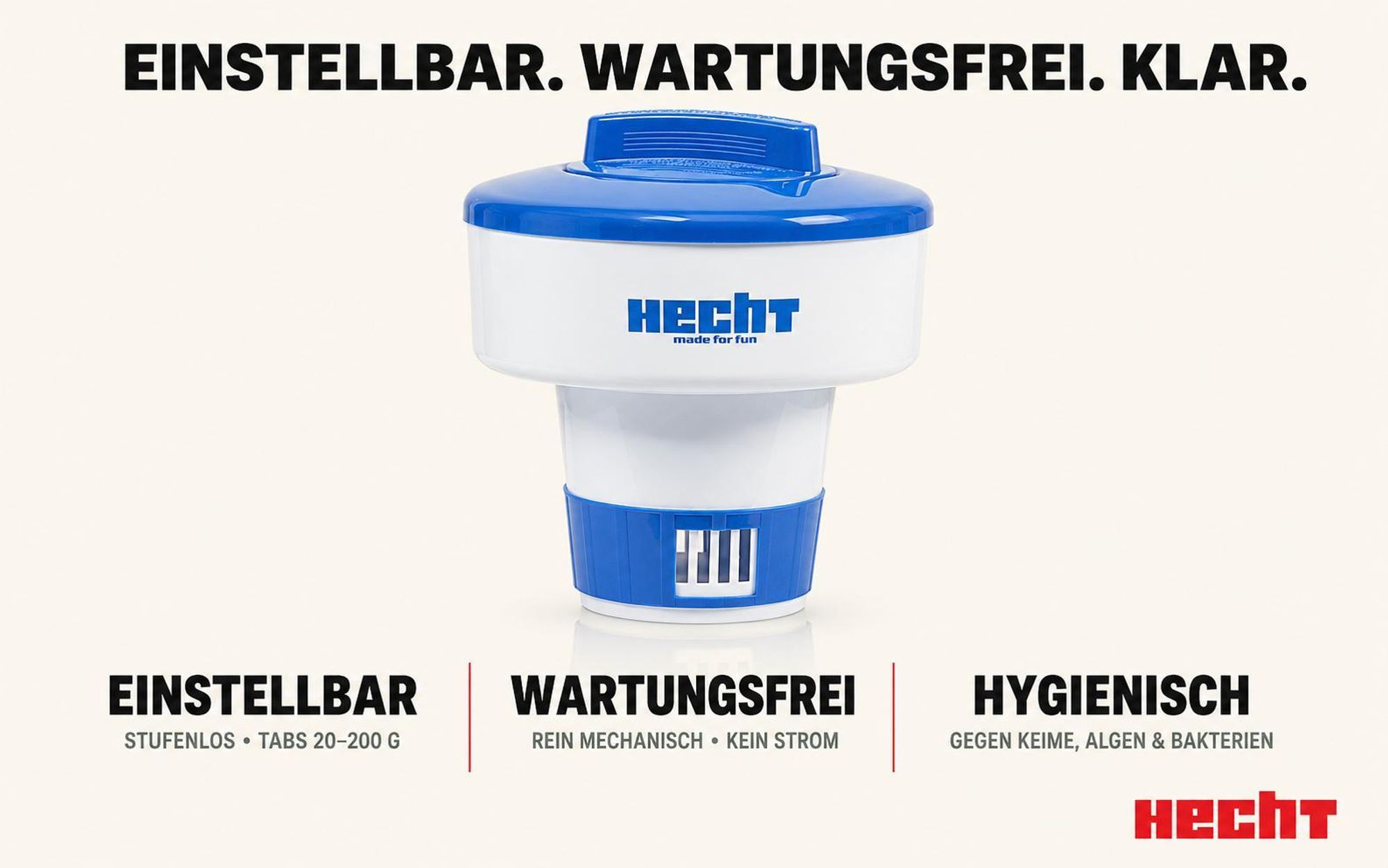 HECHT 060702 Chlor Dosierspender Chlorschwimmer | 20 bis 200 g | Dosierschwimmer Chlordosierer