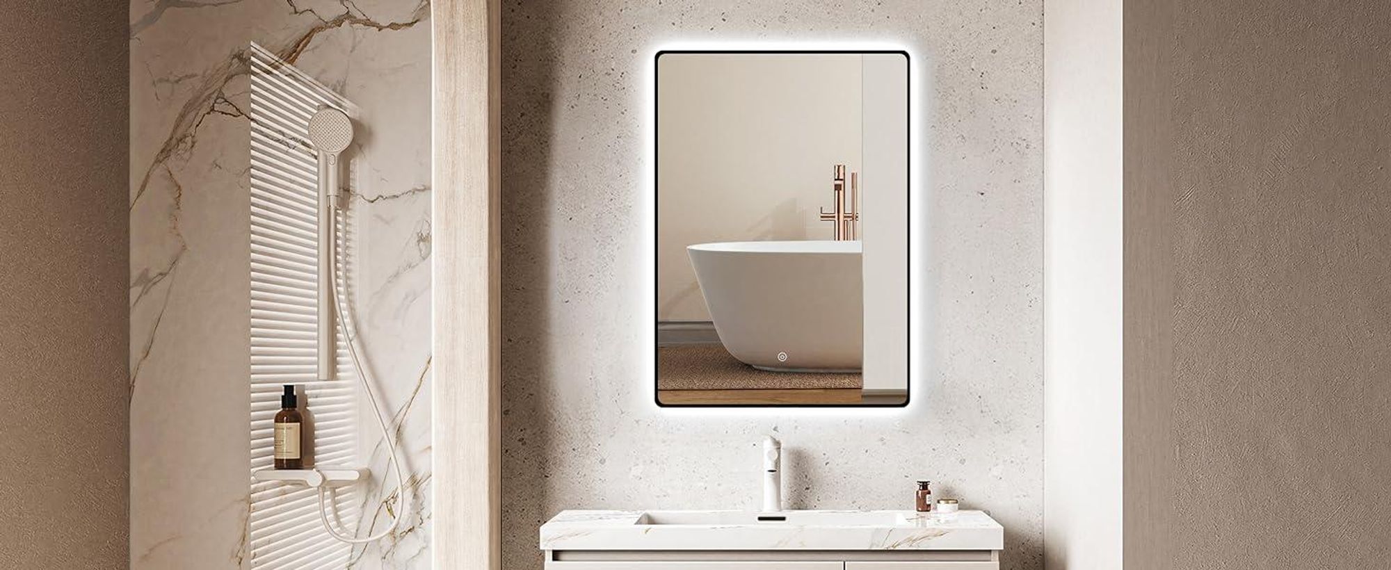 ApeJoy runder LED Badspiegel 60cm mit Beleuchtung und Antibeschlag, Badezimmerspiegel, LED Wandspiegel mit Touch-Schalter Memory Warmweiß/Kaltweiß