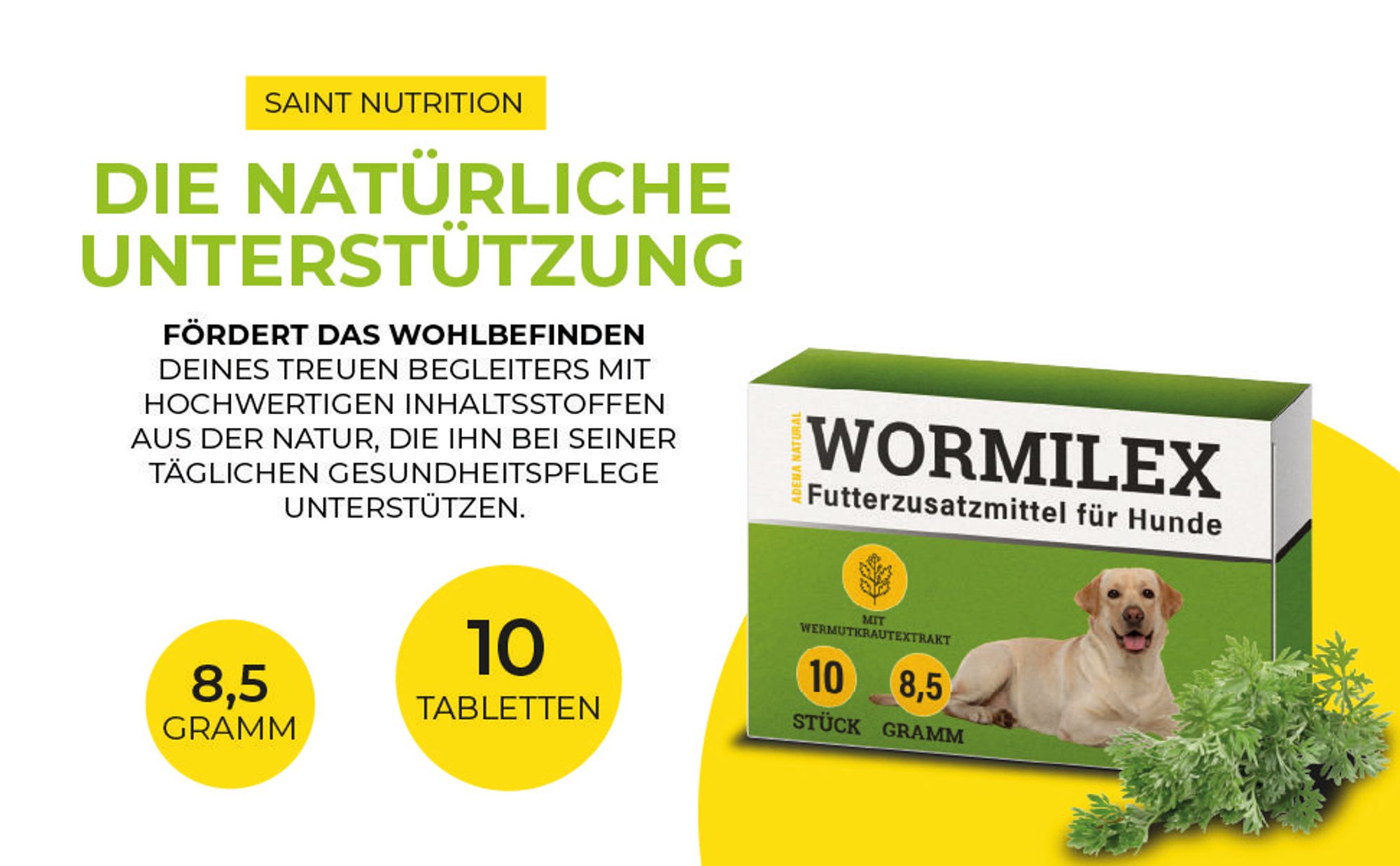 Adema Natural® Wormilex – Wurmmittel für Hunde – nur für Hunde - natürliche Εntwurmung – Wurmkur Hund – Εntwurmungsmittel - Wermut - Würmer Hund