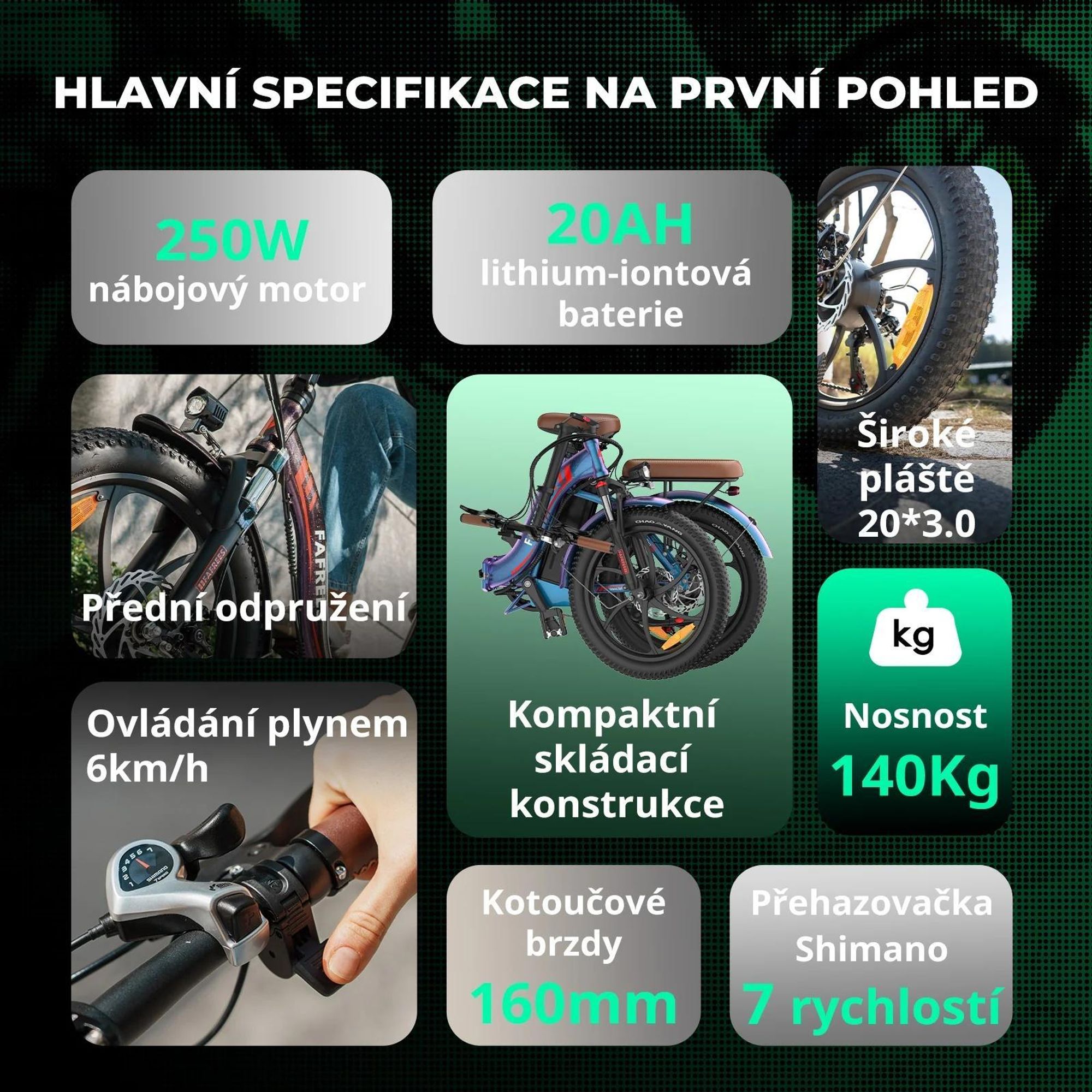 Elektrokolo FAFREES F20 Pro - Motor 250W Baterie 36V20Ah Pneumatiky 20" Mechanické Kotoučové Brzdy - Modrá Aurora