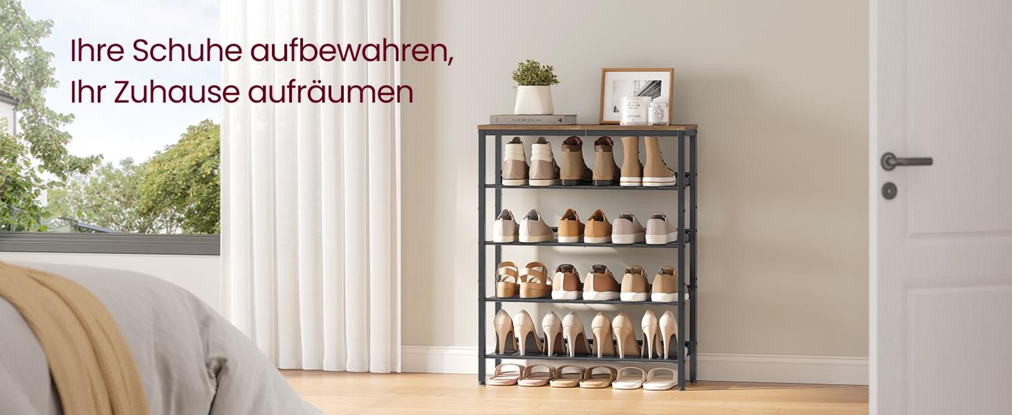 VASAGLE Schuhregal Schuhschrank mit 5 Ebenen Schuhablage honigbraun