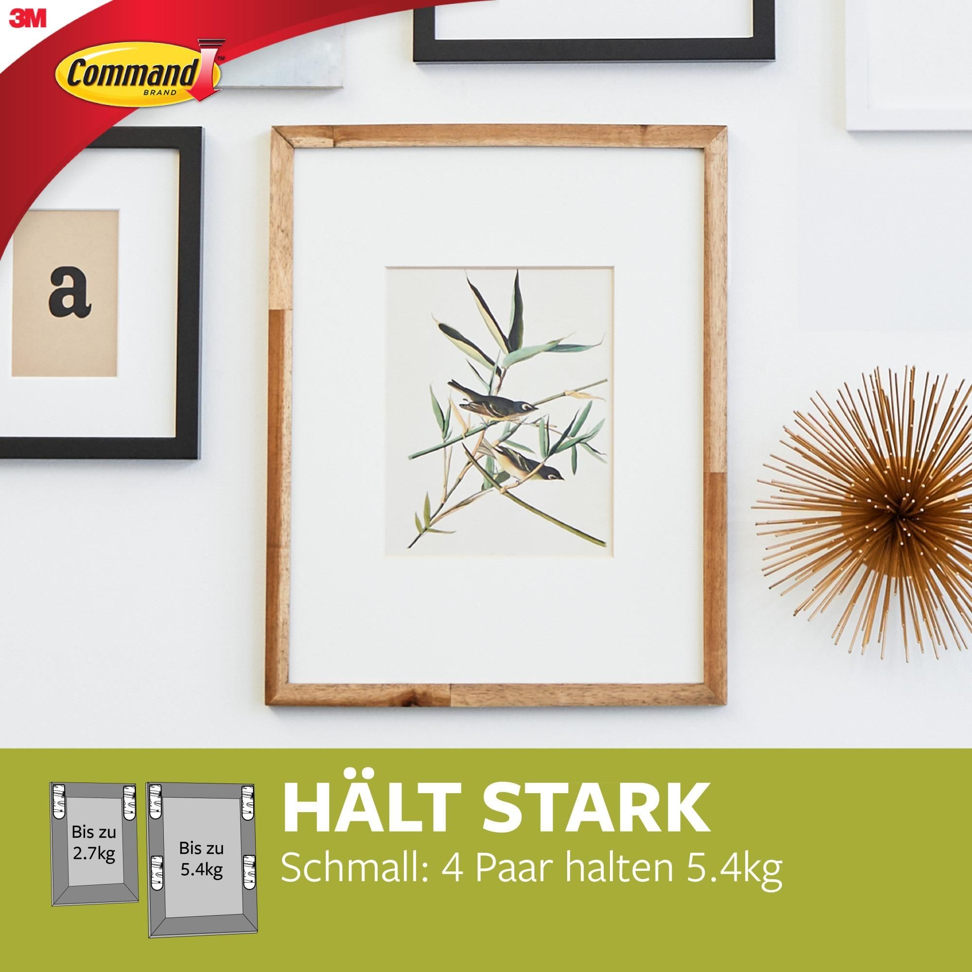 Command Bilder-Montage-Strips Schmal, Weiß – 14 Paare (28 Strips), bis 5 kg
