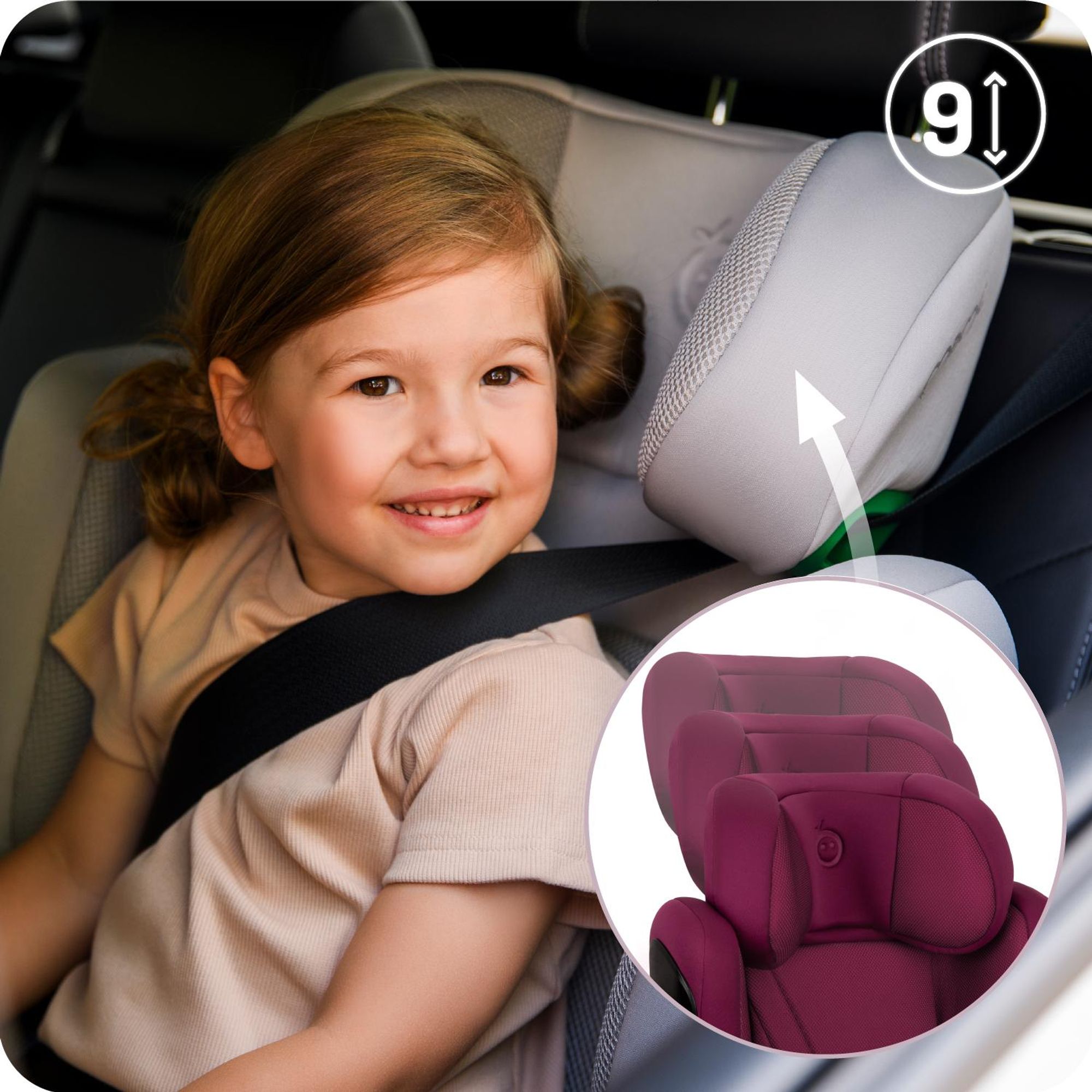 MoMi MEI – i-Size Kindersitz Gruppe 2/3 (100–150 cm, bis 36 kg) mit ISOFIX & 9-fach verstellbarer Rückenlehne – Rot