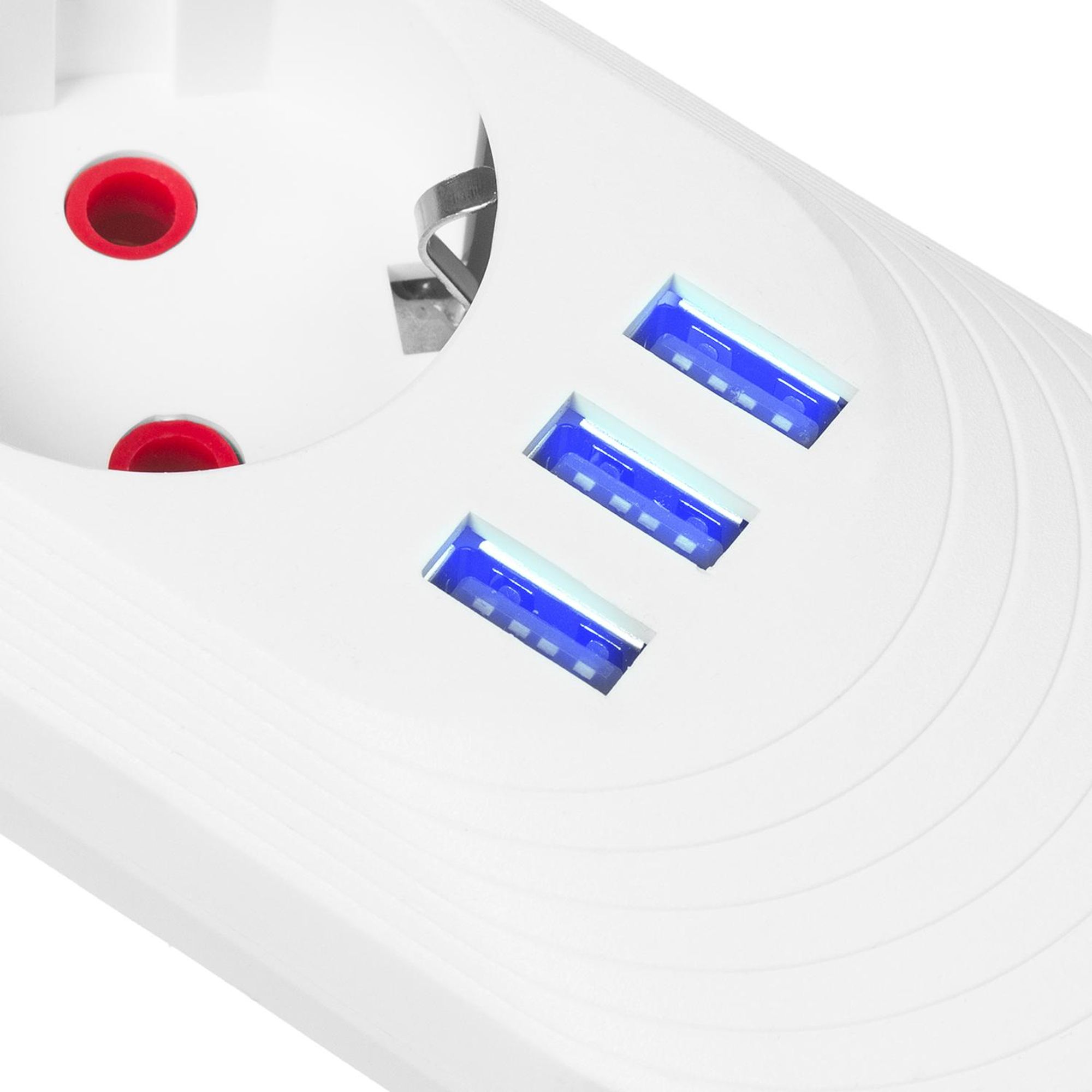 Maclean Steckdosenleiste 5 Steckdosen-Verlängerungskabel + 3xUSB 110-240V AC 50/60Hz 2,1A max 2500W 1,5m weiß MCE395 W