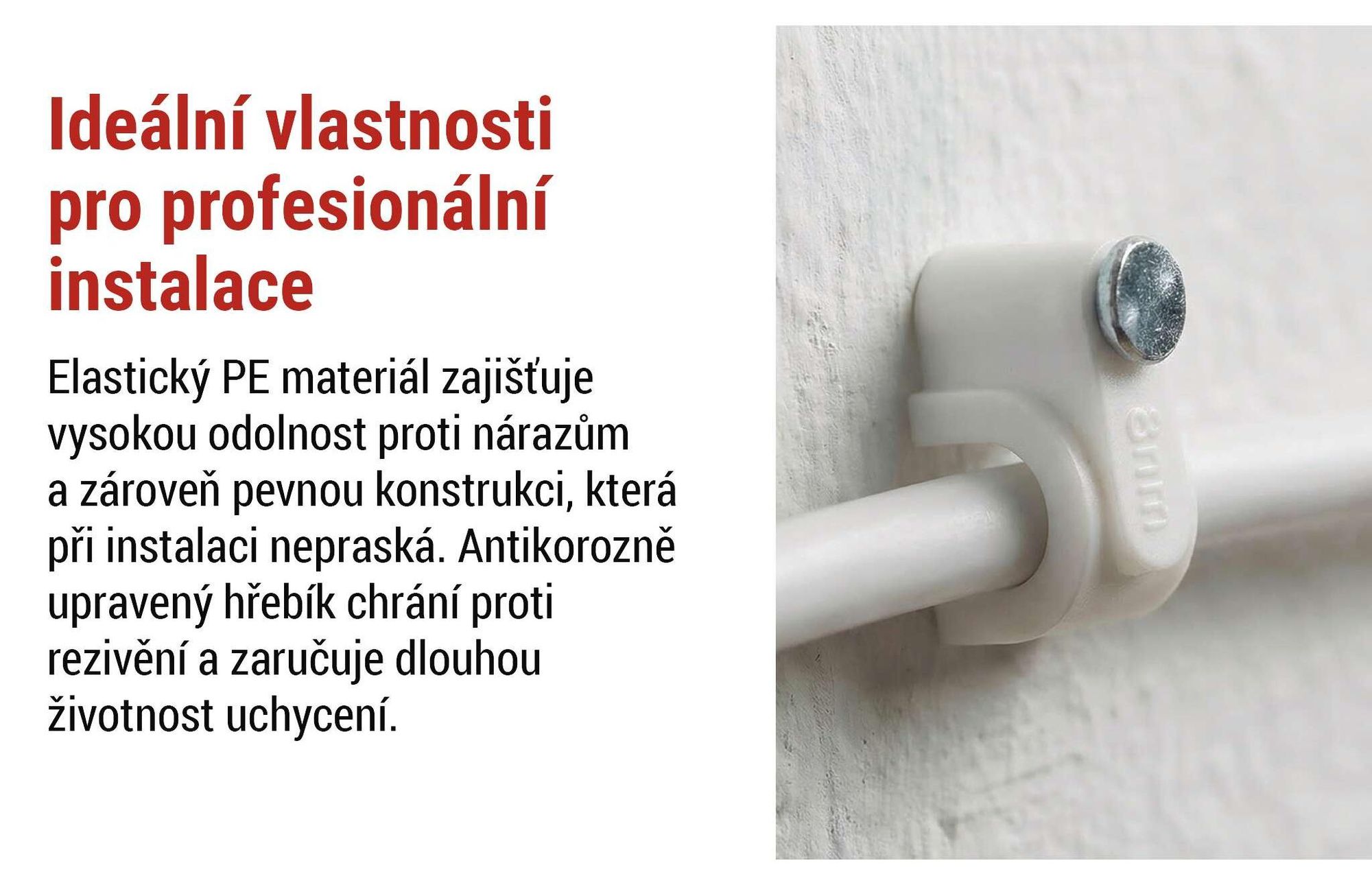 EMOS 50 ks kabelových příchytek s ocelovým hřebíkem, pro Ø 8 mm, pro vnitřní použití, nerez, -40–80 °C, bílé, A2824