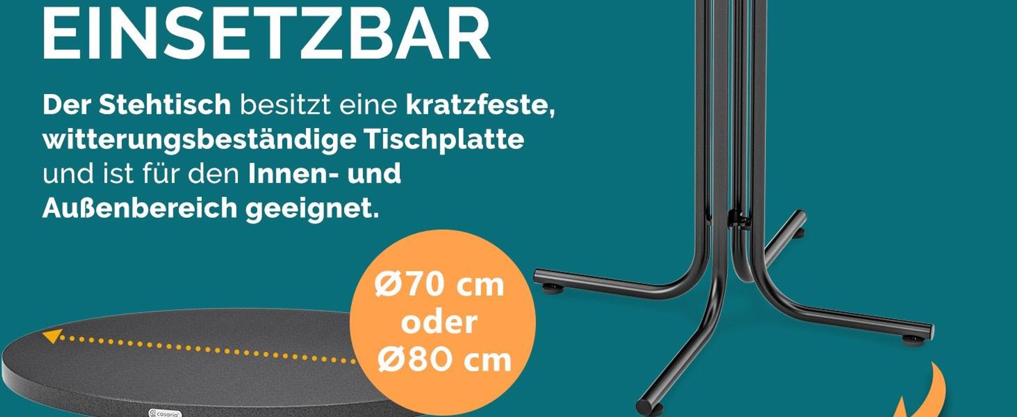 Runder Klapp-Stehtisch Weiß Anthrazit für Indoor & Outdoor, Höhe 110 cm, Ø 70/80 cm