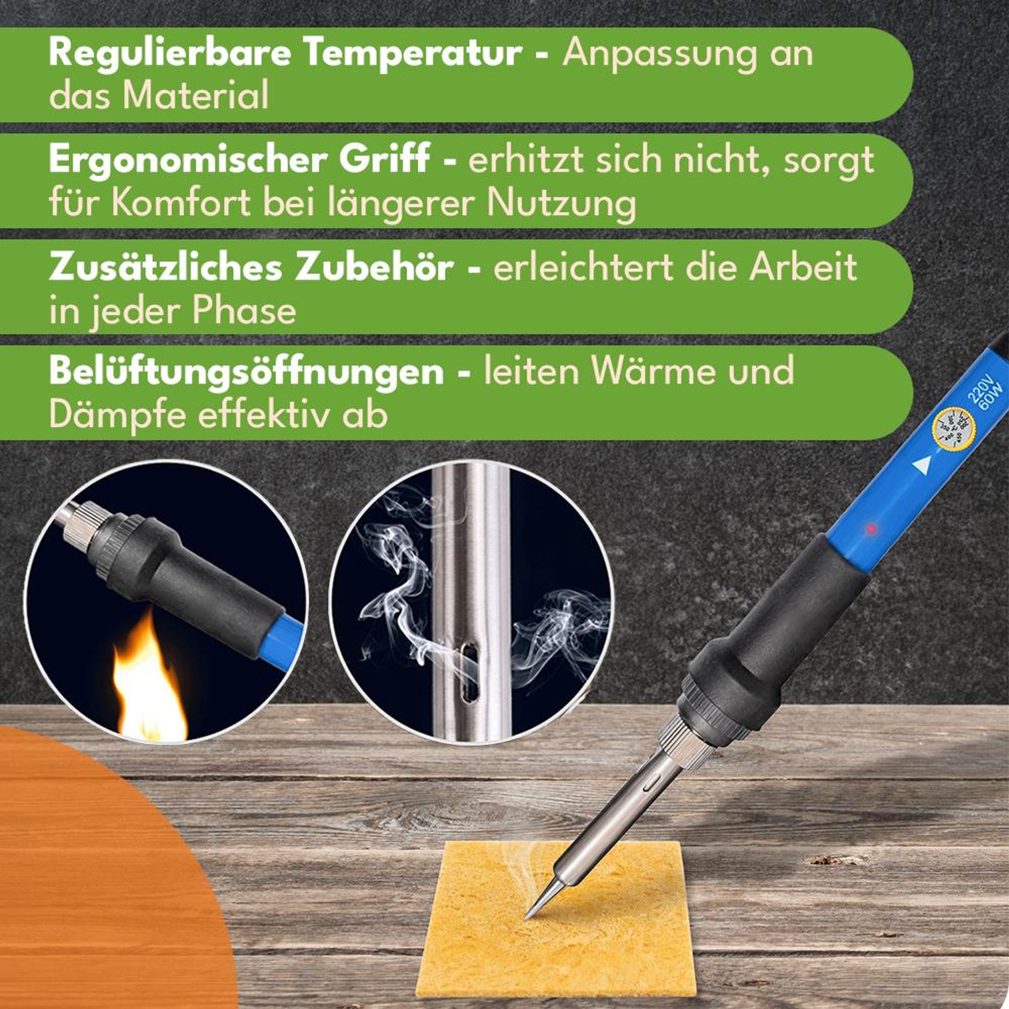 KRUMAD Lötkolben Set Elektrisch, Präzisions Feinlötkolben bis 200C, Lötkolben für Elektronik, Kabel und DIY Reparaturen, Metallspitze