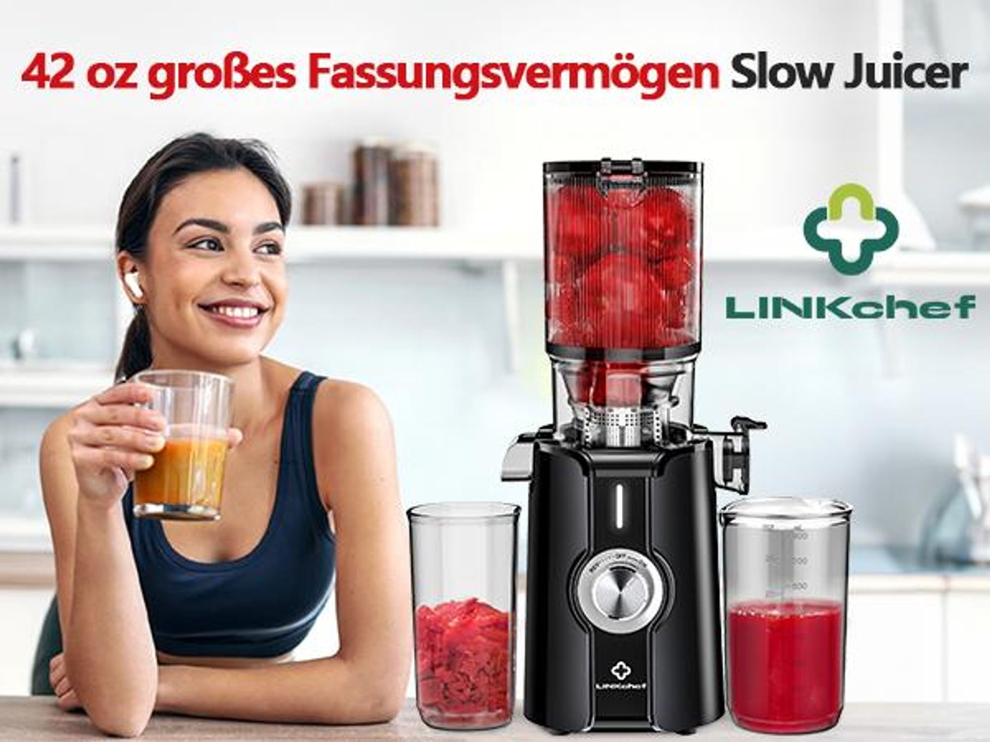 LINKChef SJ-051-EU-BL Entsafter - CE 200W Leistung 1.2L Inklusive Saftpresse Leicht zu reinigen - Schwarz