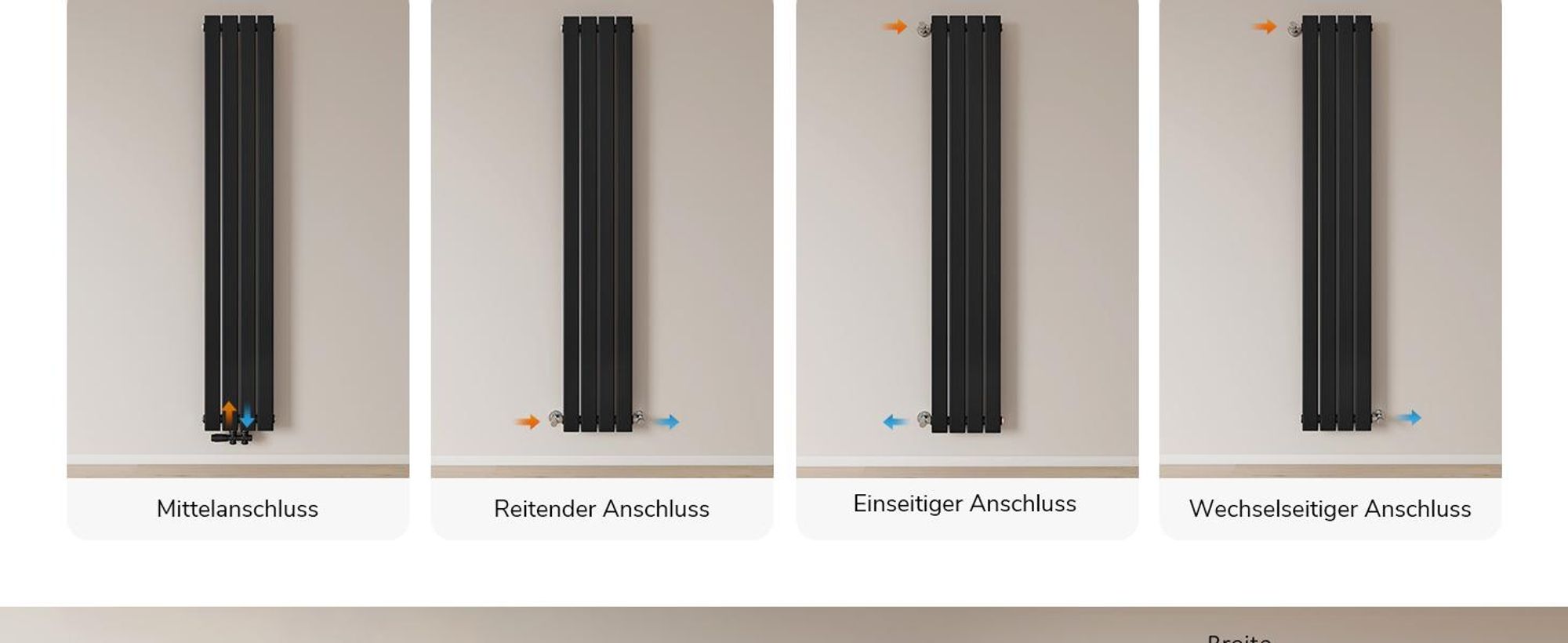 EMKE Heizkörper Flach 180 x 30,4 cm Einlagig 559 W Schwarz Design Paneelheizkörper