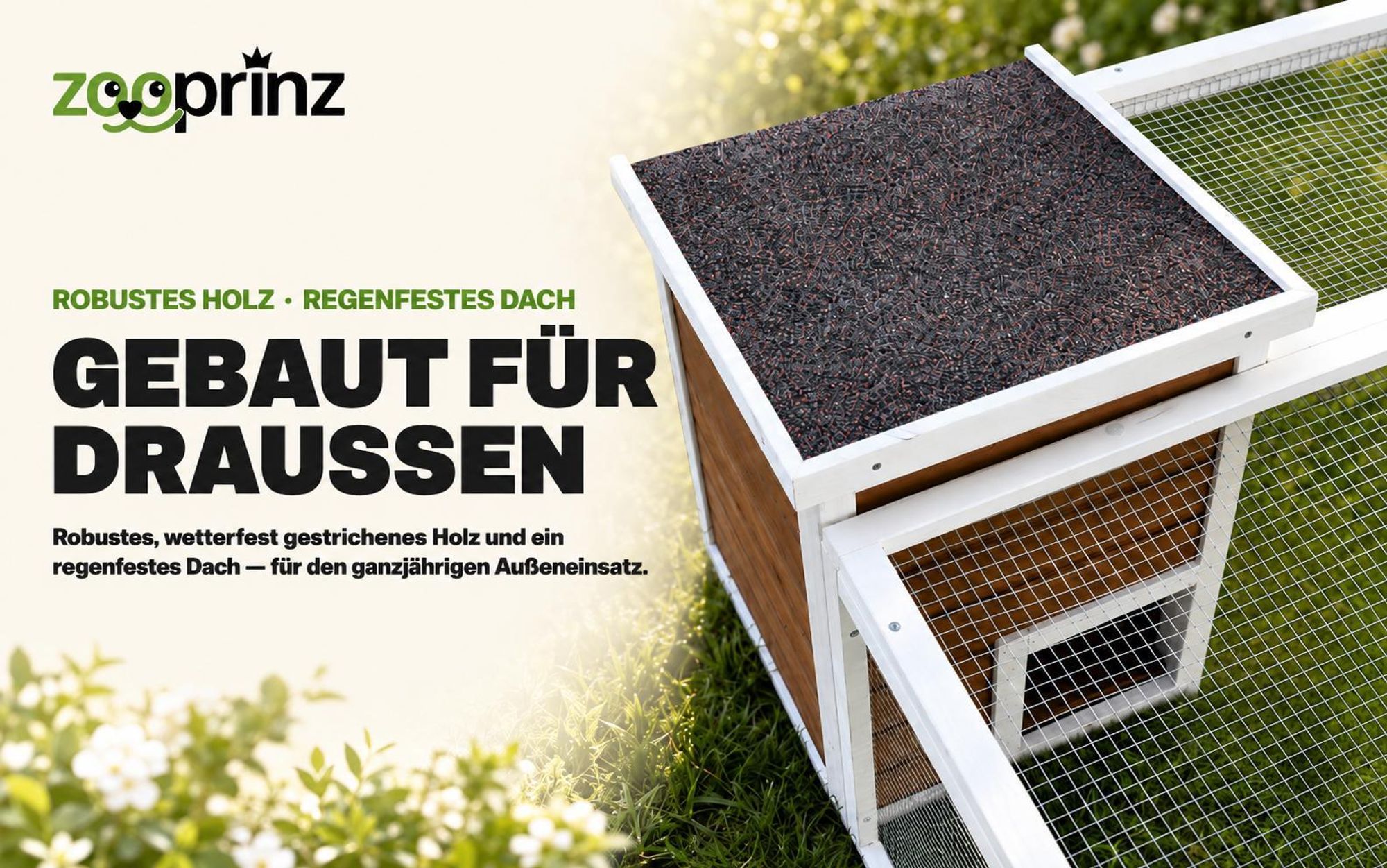 zooprinz Kaninchenstall Hasenstall Comfort L | Freilauf Auslauf Gehege | mit Haus | Wettefest | Klappdach