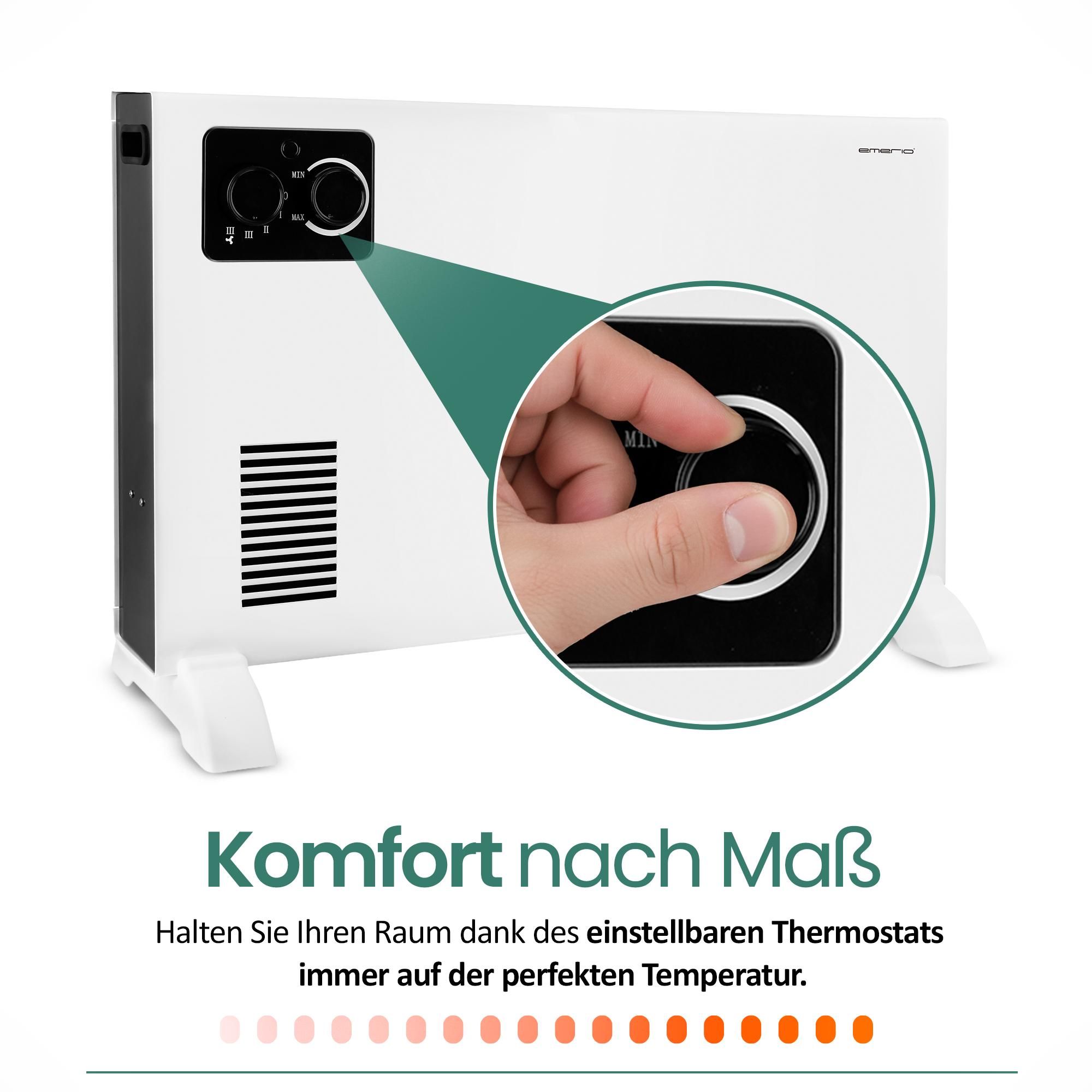 Emerio Konvektor Heizung CH-127166 - bis 18 m² - Überhitzungsschutz - 3 Heizstufen - 2000W - Turbolüfter - Kippschutz - Weiß