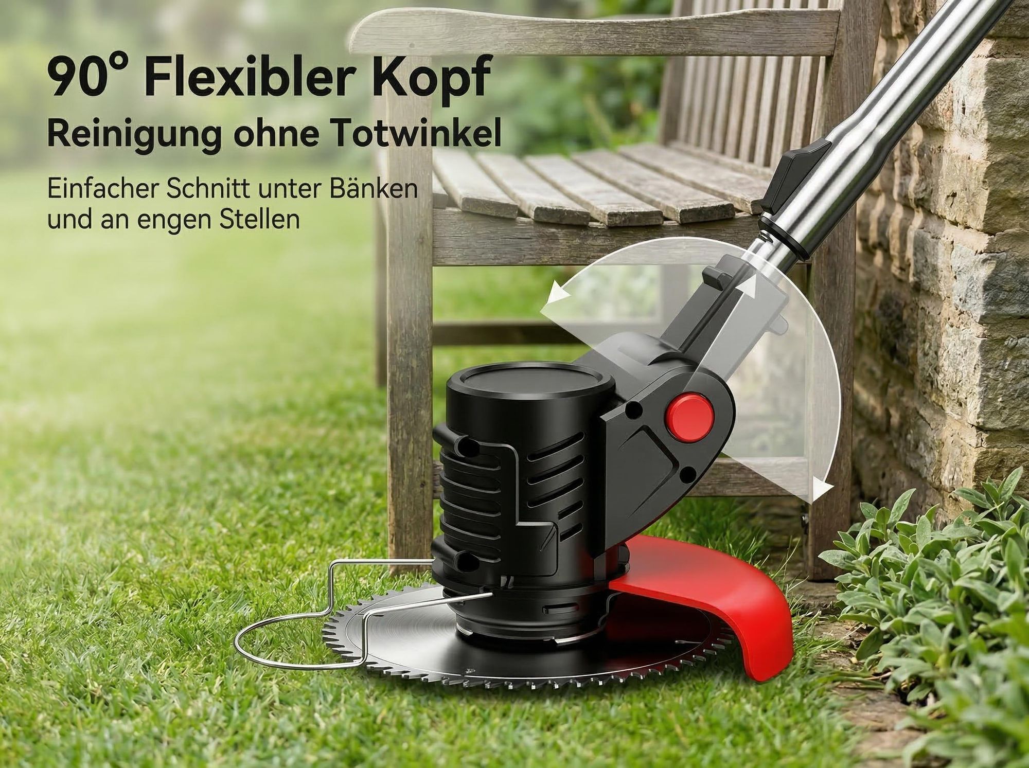 Akku-Rasentrimmer 21V mit 2 Batterie, Freischneider, Motorsense, mit Akku und Ladegerät, Teleskop-Stiel & Zusatzhandgriff