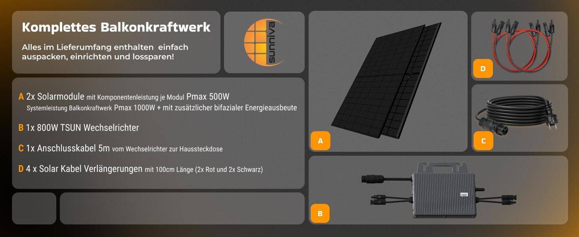 Sunniva Balkonkraftwerk 1000W Komplettsets