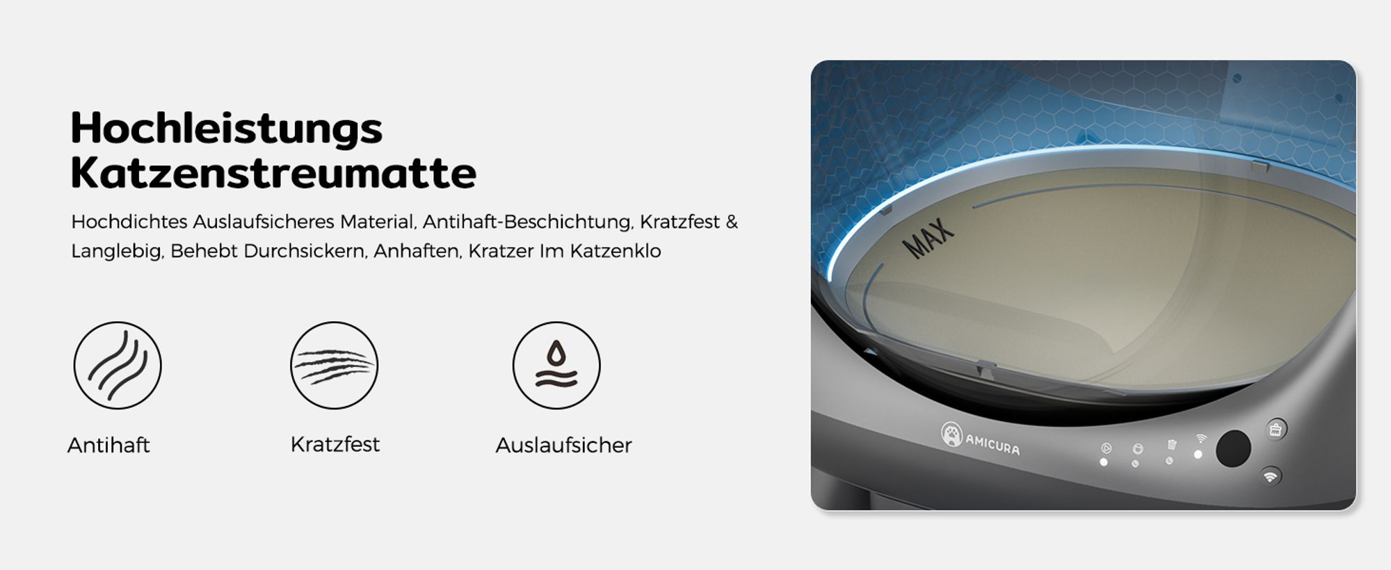 Amicura X1 Katzenklo Selbstreinigend mit App-Steuerung, Sicherheitssensor (Anti-Pinch) Elektronisches Katzenklo, XXL Geruchsdichter Abfallbehälter