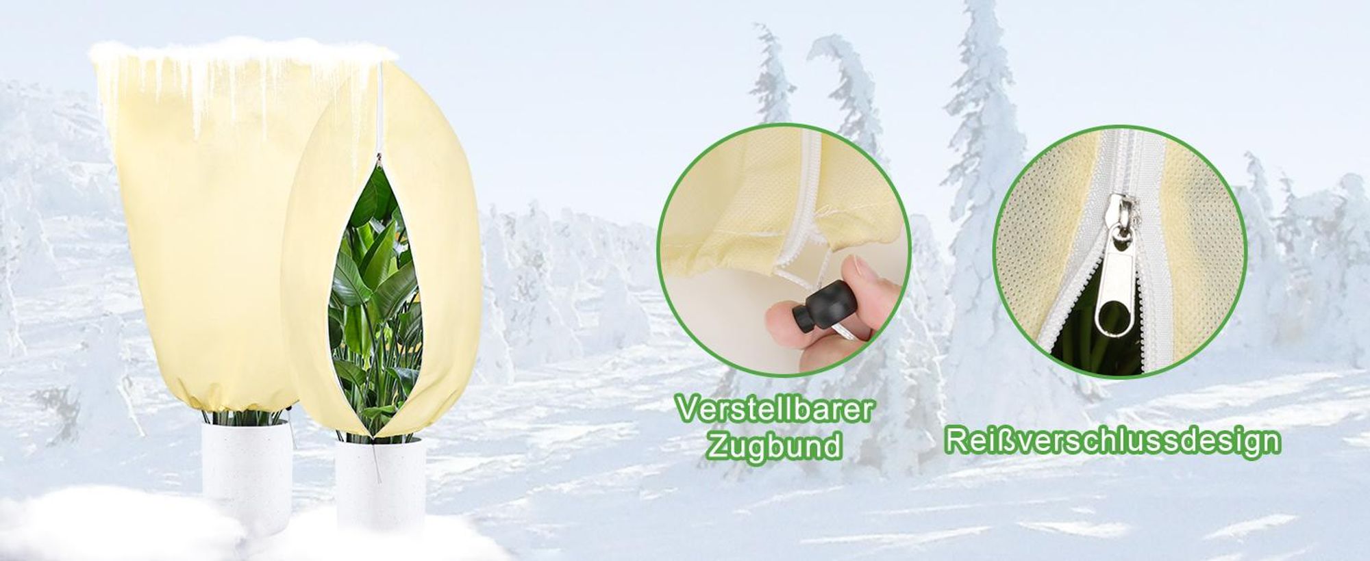 Winterschutz für Pflanzen 200 x 240 cm, Frostschutz Pflanzenabdeckung mit Reißverschluss und Zugband, Wintervlies für Bäume, Palmen & Sträucher
