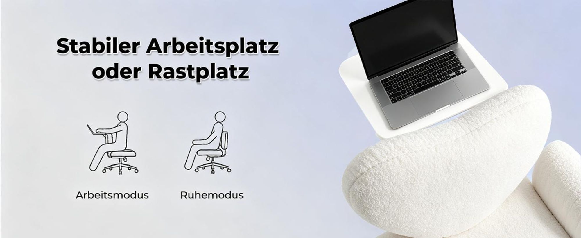 Bürostuhl Gamingstuhl mit Teddybezug, drehbar, mit klappbarer Tischplatte und Rollen, für Arbeitszimmer, Weiß