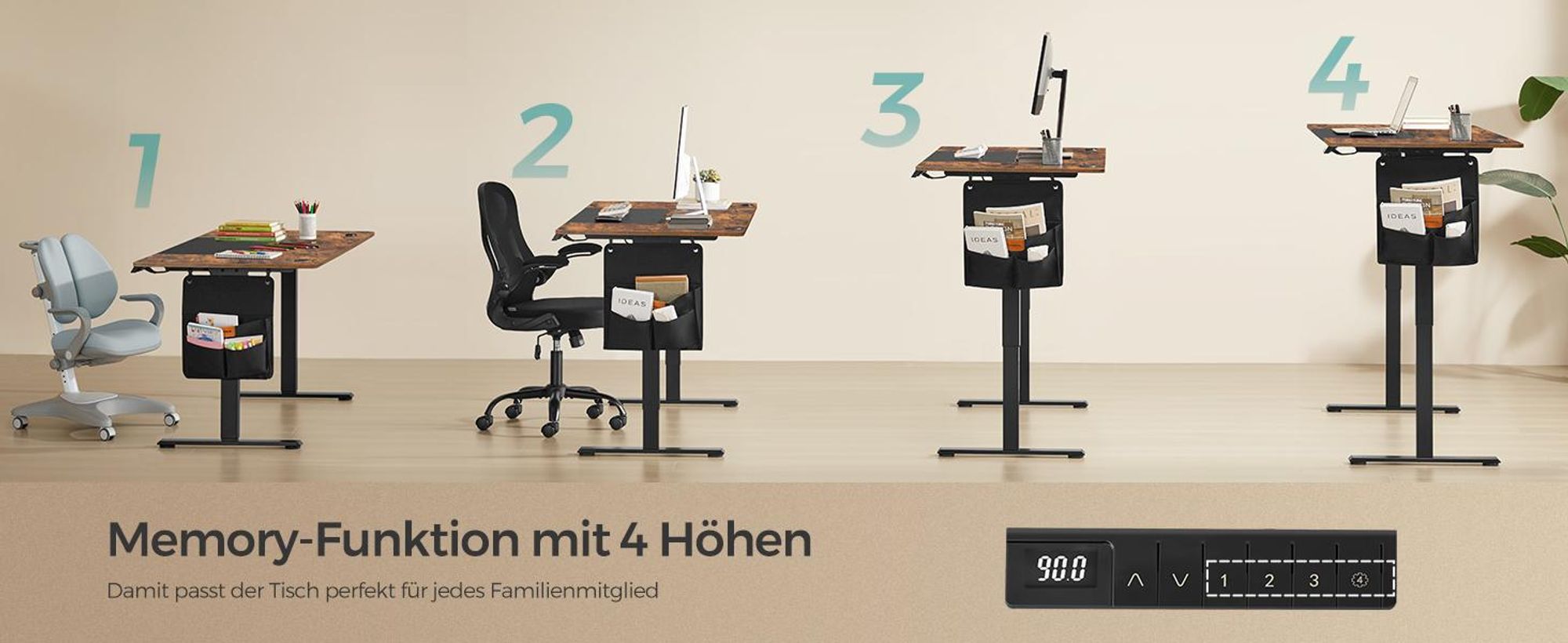 SONGMICS Höhenverstellbarer Schreibtisch elektrisch 160cm mit 4 Höhen
