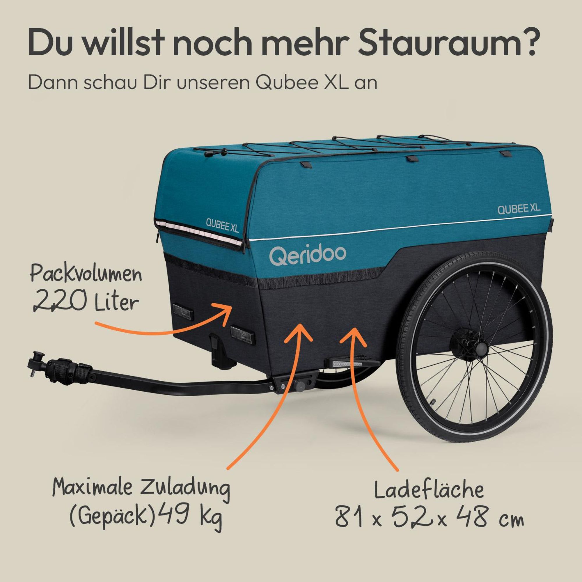 Qeridoo Qubee Cargo / Lastenanhänger, Farbe: Petrol