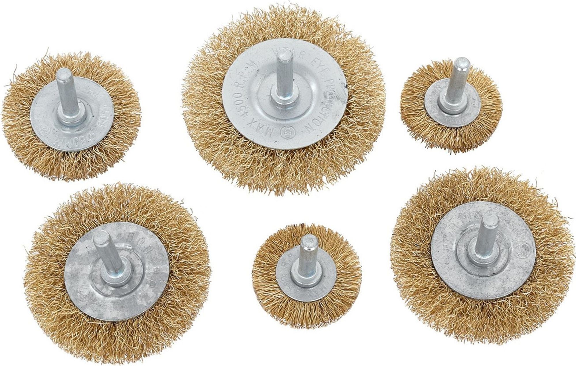 GEKO | Drahtbürsten-Set, 6-teilig, Messing-beschichtete Drahtbürste, Metallbürsten für Bohrer