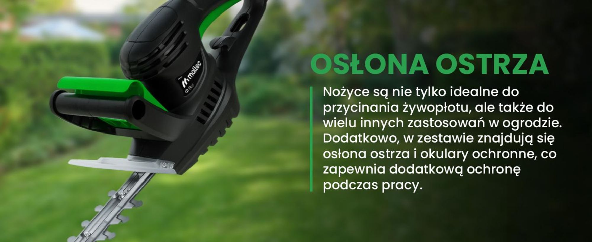 elektryczne nożyce do żywopłotu o długości 50cm z osłoną rąk