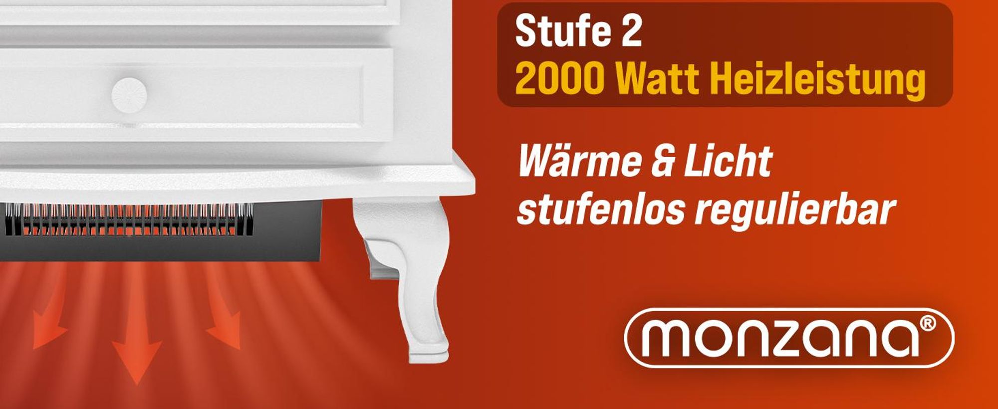 MONZANA® Elektrokamin mit LED Flammeneffekt Heizlüfter 2000W 2 Heizstufen Thermostat Kamin Feuer Ofen Heizstrahler Wohnzimmer Heizung 60x50x30cm Weiß