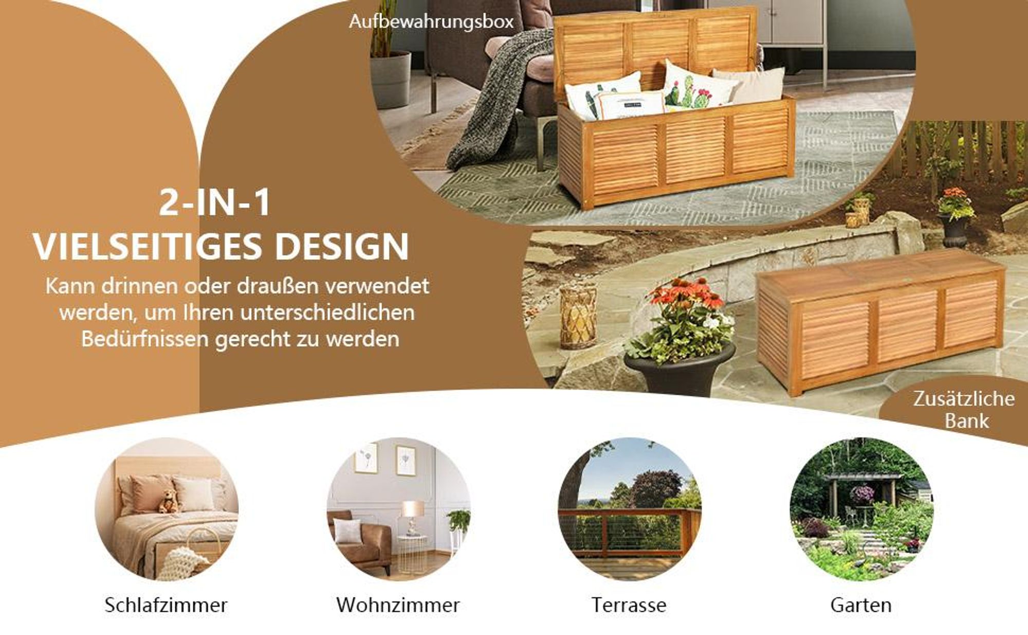 COSTWAY Gartenbox Akazienholz bis 160kg, Auflagenbox 179 L, Kissenbox, Aufbewahrungsbox, Gartentruhe für Garten, Balkon& Hinterhof, 120 x 45 x 45 cm