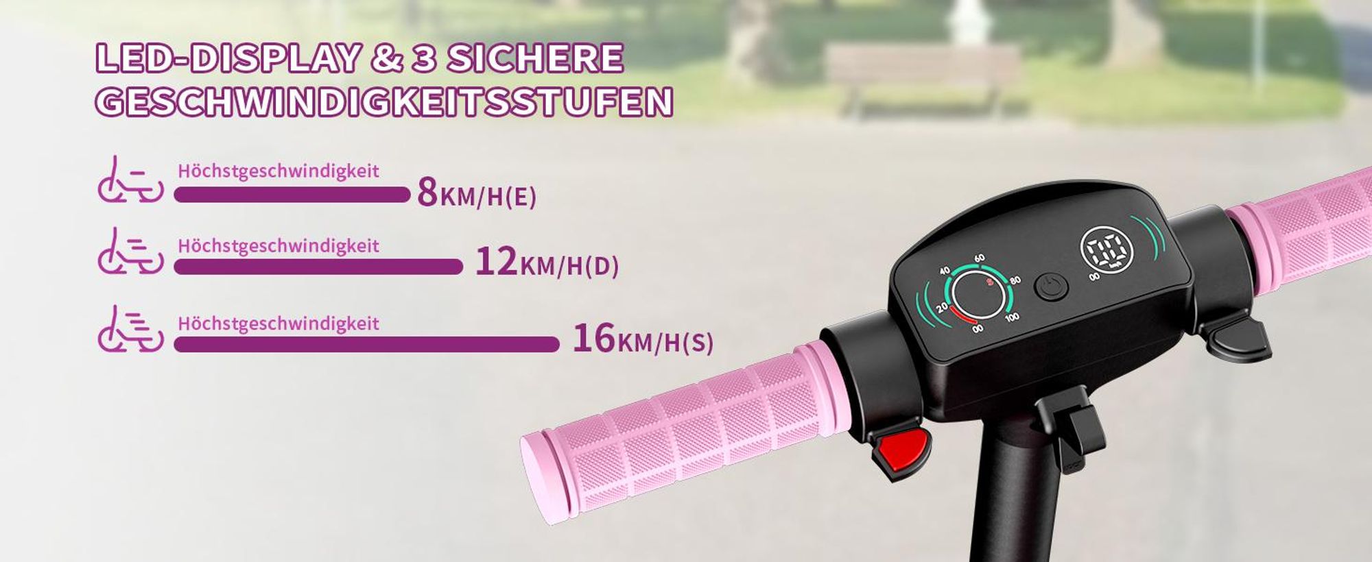 Elektroroller Mit drei Geschwindigkeitsmodi (bis zu 16 km/h) und einem praktischen LCD-Display