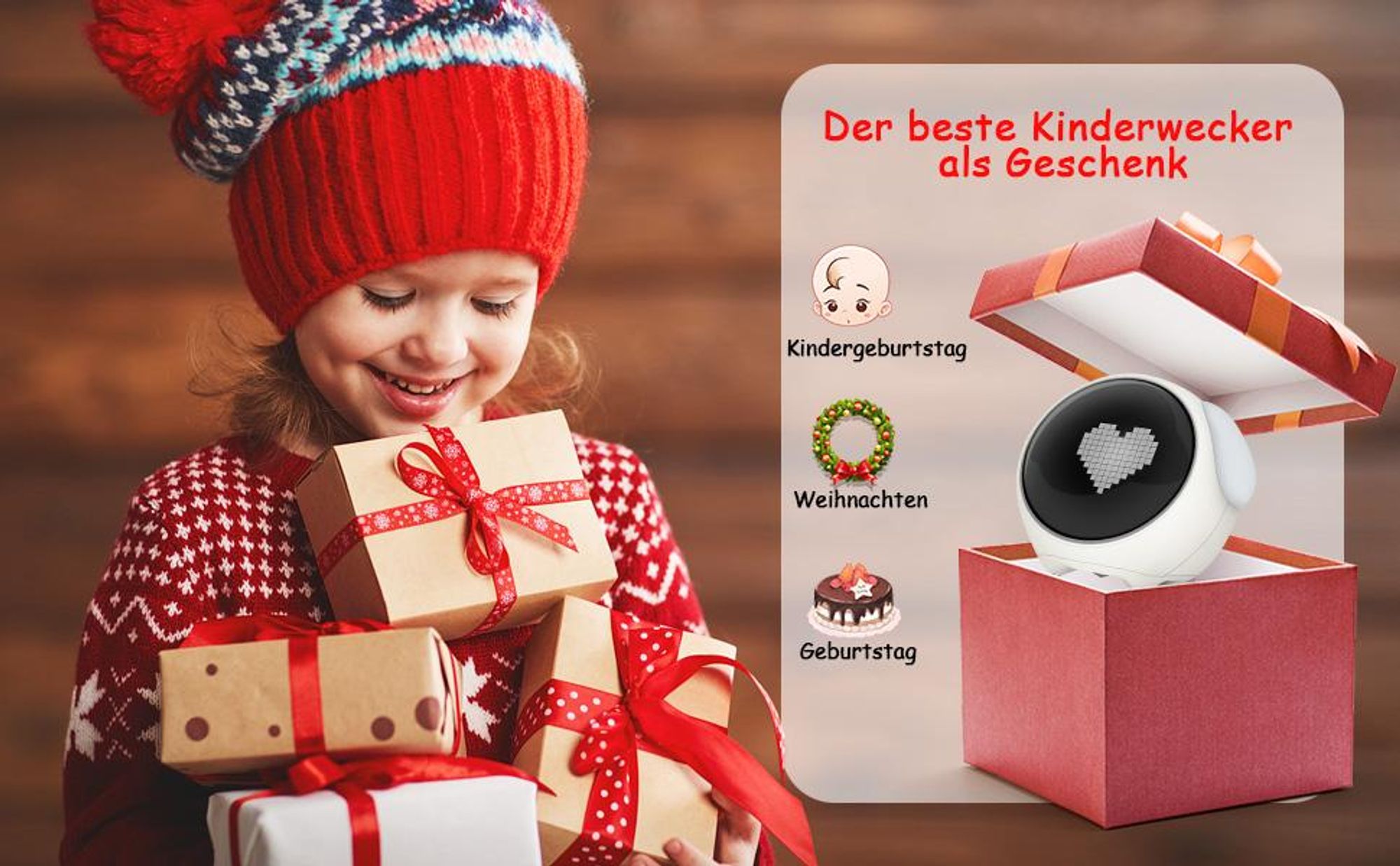 Digitaler Wecker, Kinderwecker, Kinderuhr, Netter Emoji, 2 Wecker mitbringen, 5 Stimmen, Schlummerfunktion, Datum, Temperatur, 12/24 Stunden