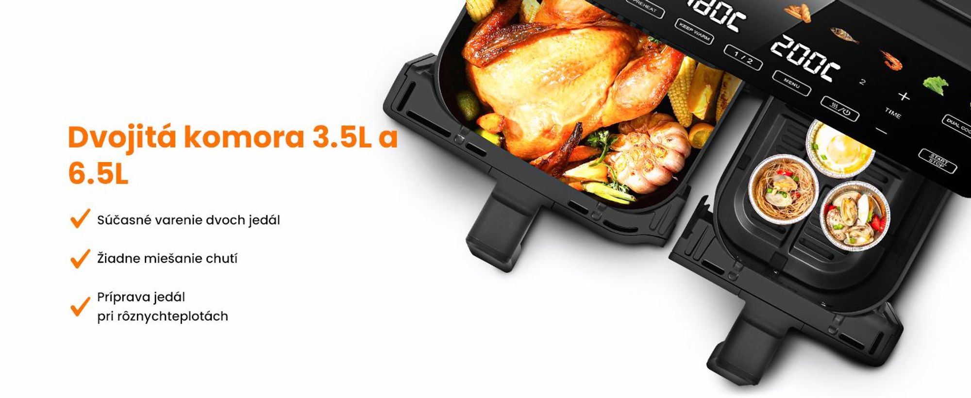 Extralink Air Fryer Dual Basket 10 l teplovzdušná fritéza 2500 W s 2 košmi a dotykovým displejom