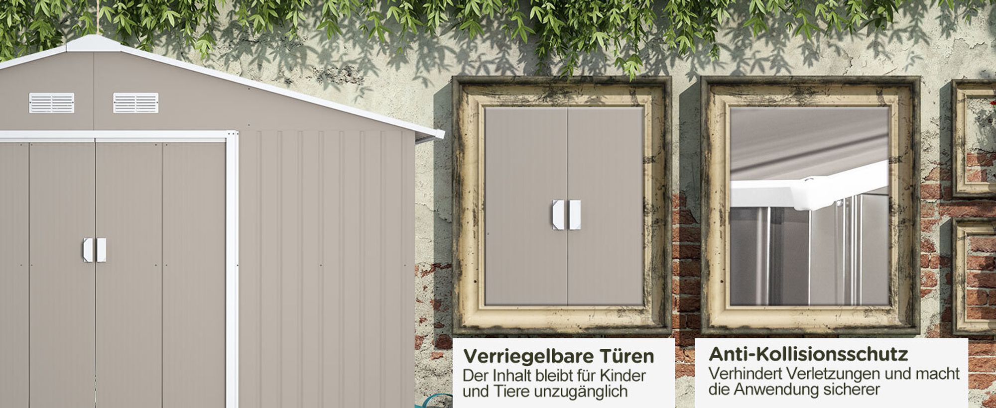 Outsunny Gerätehaus 12,4 m² Gartenhaus mit Pultdach, Schiebetür, Fundament