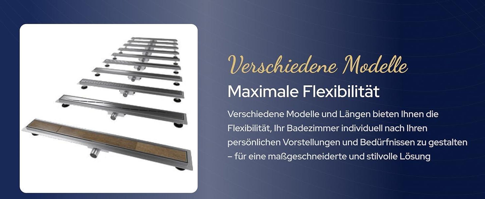 VILSTEIN Duschrinne 100cm, Edelstahl Bodenablauf Komplettset, extra flach, Siphon mit Geruchsstop, Haarsieb - Kurze Wellen