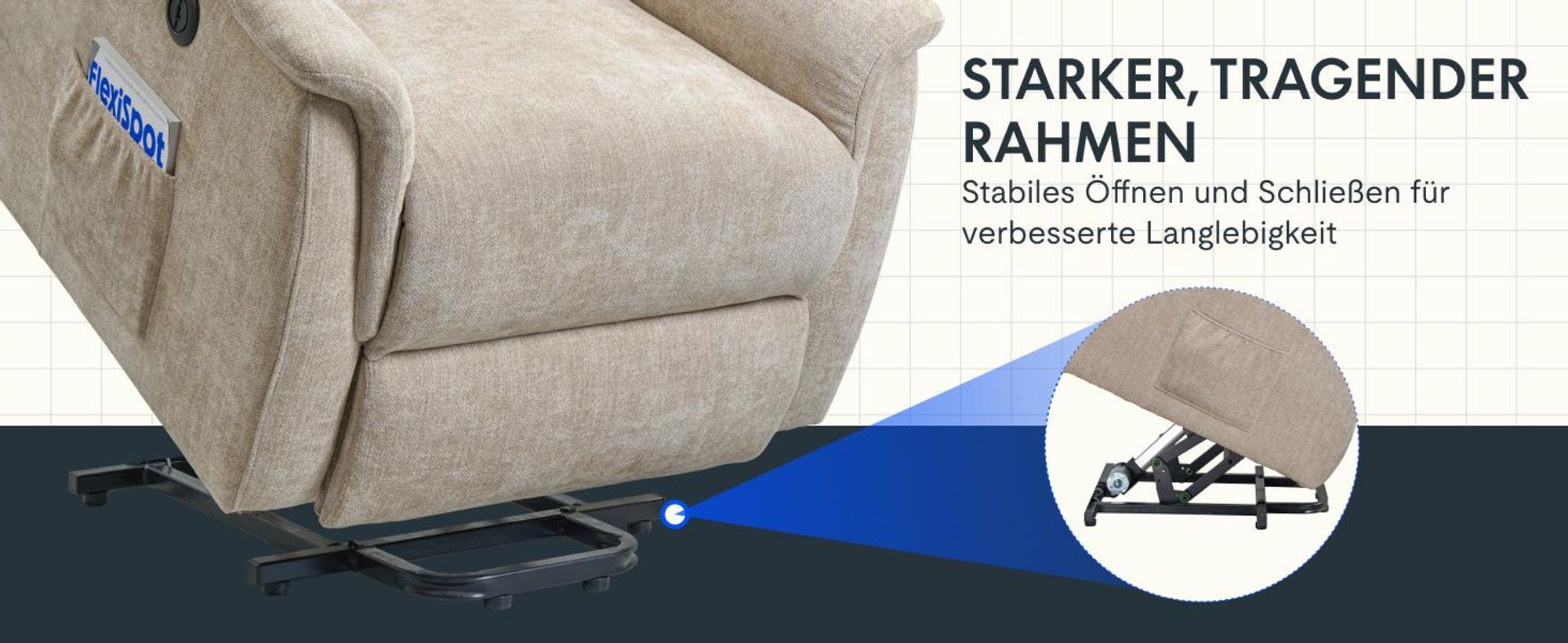 FLEXISPOT XL3 Pro Elektrischer Massagesessel mit Heizfunktion, Aufstehhilfe, USB-Anschluss, Fernbedienung und Seitentasche für Senioren (Beige)