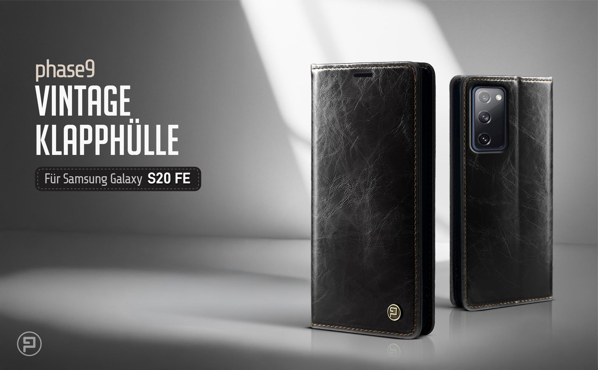 Schwarze Klapphülle für Samsung Galaxy S20 FE im klassischen Vintage Look