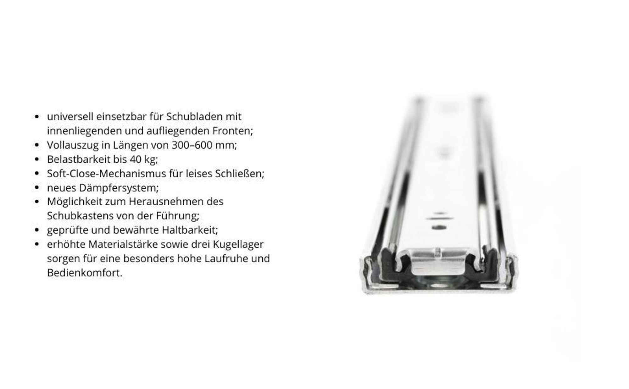 1 Paar Schubladenauszüge Soft Close Funktion Teleskopauszug 45mm Korpusschiene 350mm