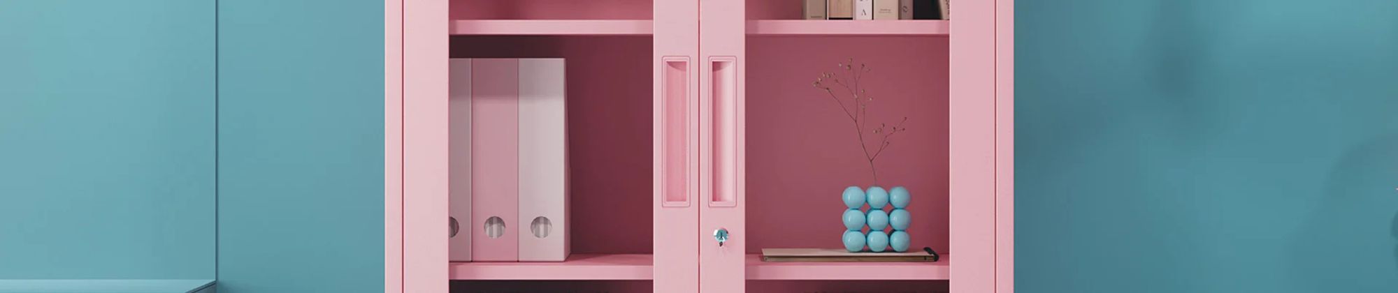 Jan Nowak Aktenschrank Medizinschrank Büroschrank Flügeltürschrank Glasvitrine 4 Fachböden Stahl Abschließbar 185 x 90 x 40 cm Farbe: Rosa
