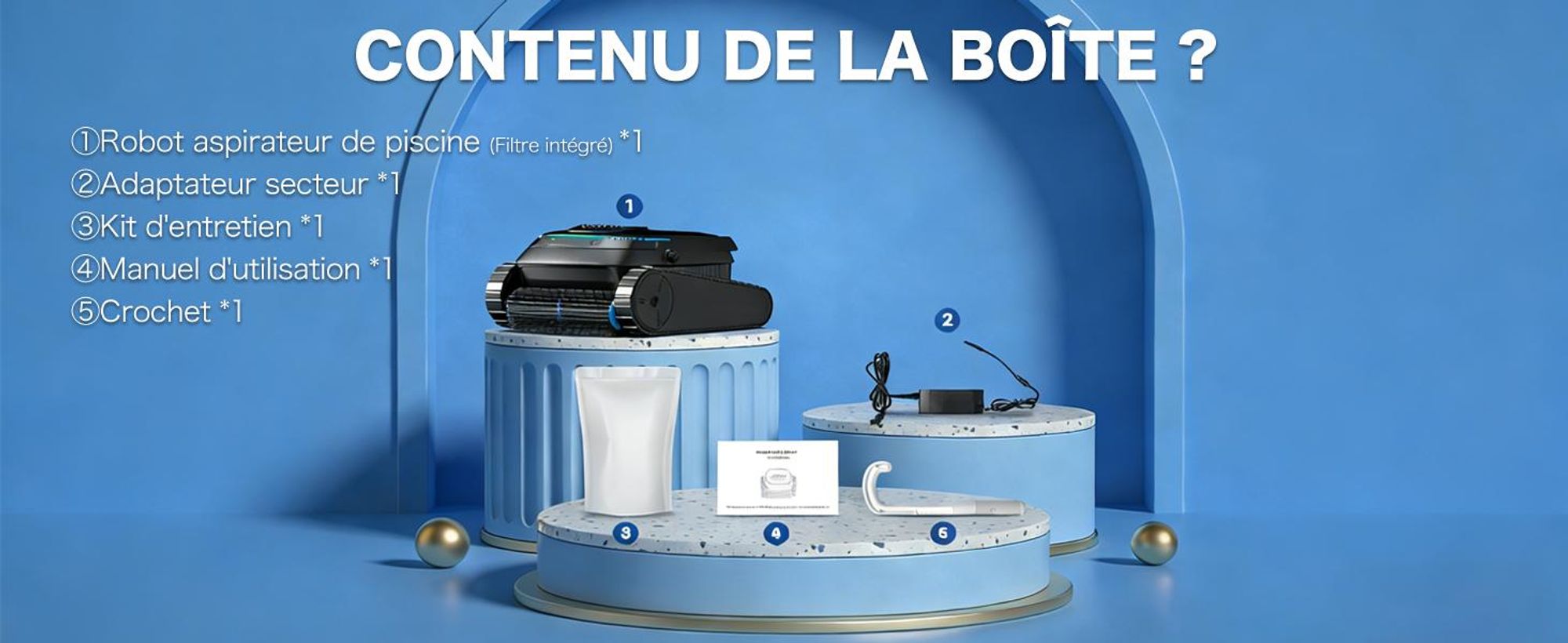 Robot de piscine AIRROBO CP20 Sans fil Aspirateur de piscine Stationnement automatique et escalade murale, 3 moteurs 120 min, pour sol/mur/ligne d'eau