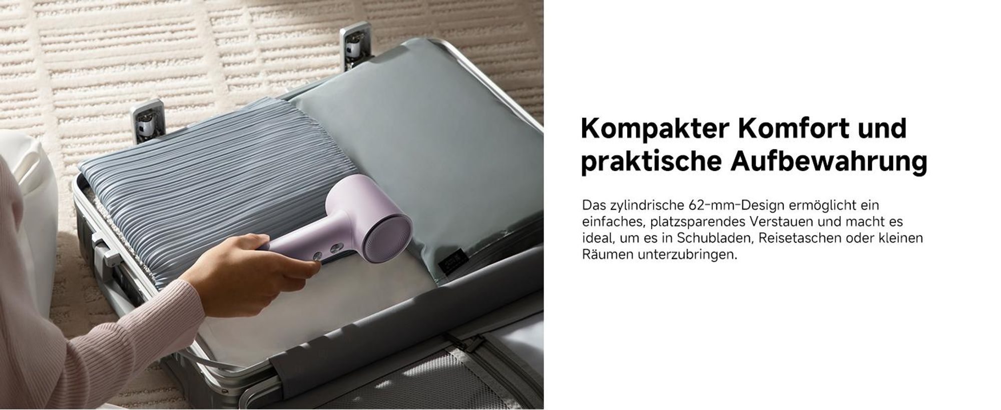 Dreame Mini Flow Hochgeschwindigkeits-Haartrockner,270g,schnelltrocknend,100K U/min Motor,NTC-Temperaturregelung,Ionen-Technologie,5 modi,Lila