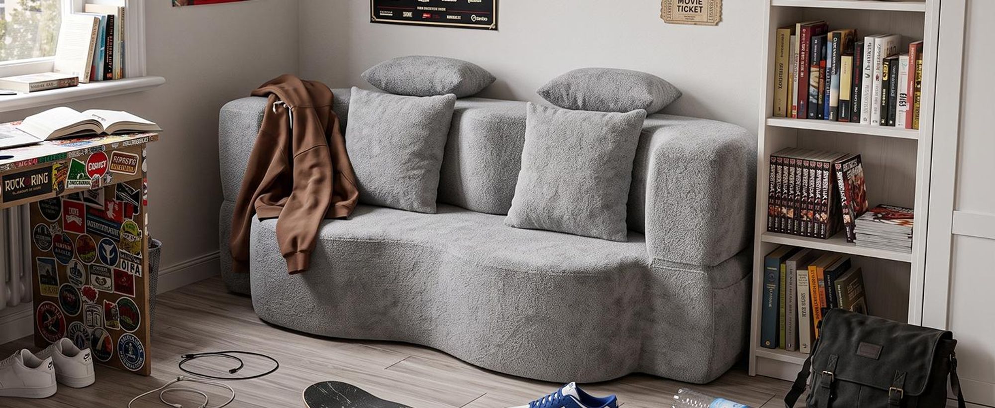 Sofa 3-Sitzer mit Schlaffunktion, 196 cm Komfortables Schlafsofa aus Teddyfleece, bis 450kg belastbar, Bettcouch, Couch Gästebett, platzsparend