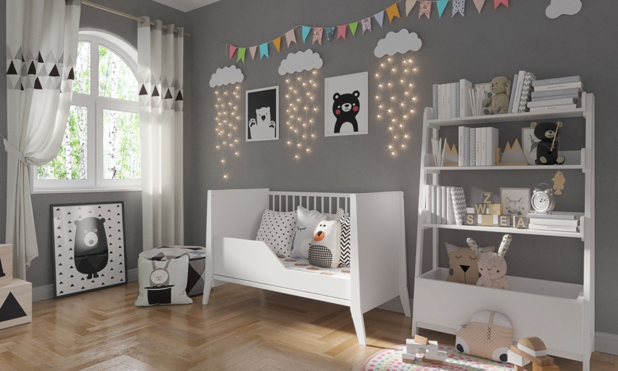 Kinderbett Cosmo 60x120cm mit Schublade und Umbaukit