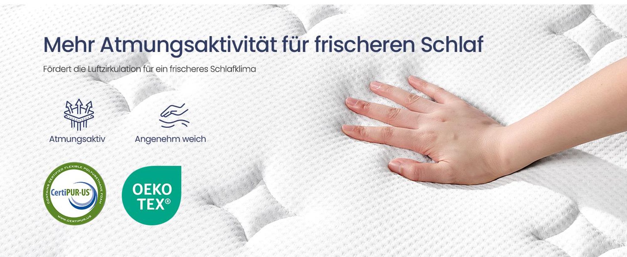 VASAGLE 7-Zonen Taschenfederkernmatratze mit Gel-Memory-Schaum, H3 Mittelfest, 90 x 200 x 25 cm, Blau