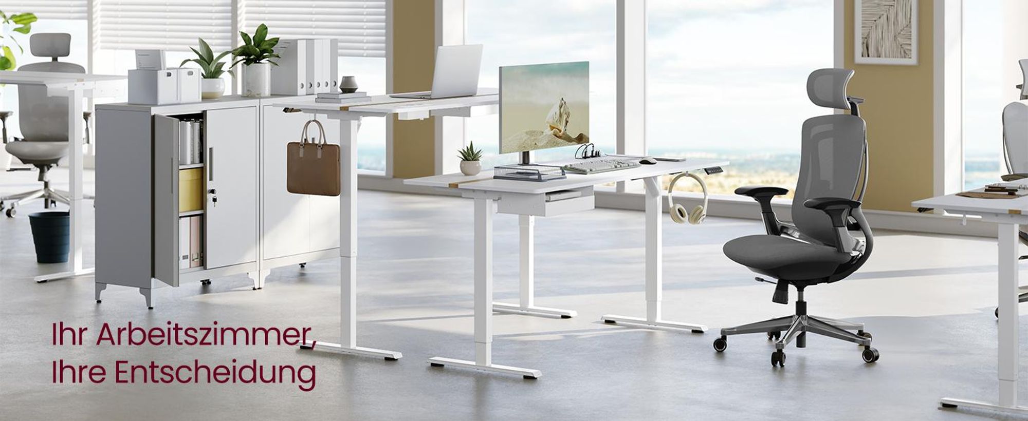 VASAGLE Höhenverstellbarer Schreibtisch elektrisch, mit Steckdose und Schublade, 70 x 160 cm Memory-Funktion, wolkenweiß-goldeichenfarben