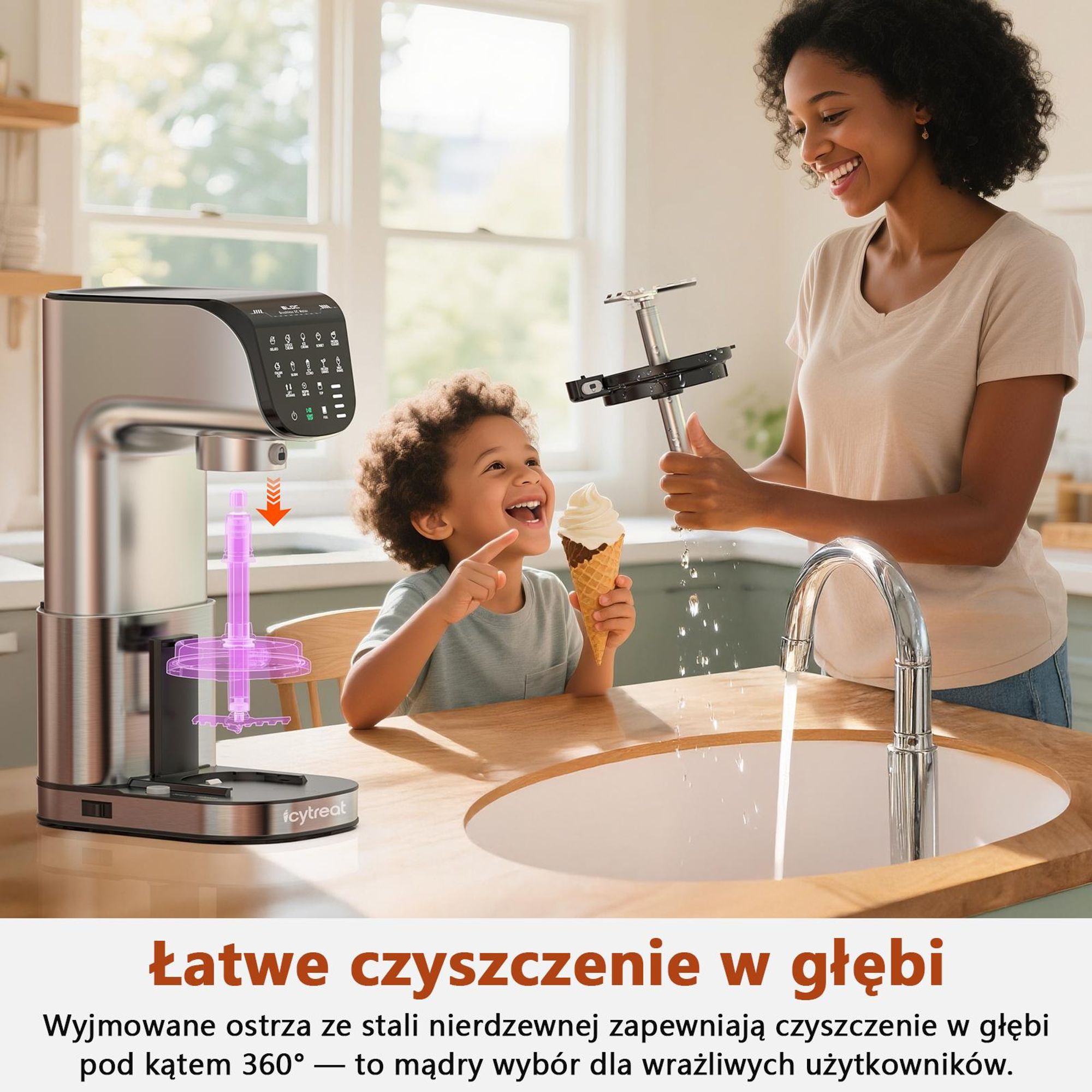 Maszyna do lodów IcyTreat IC-1010 EU – W pełni automatyczna, obudowa ze stali nierdzewnej – Wyposażona w 3 pojemniki i 12 programy – Srebrna
