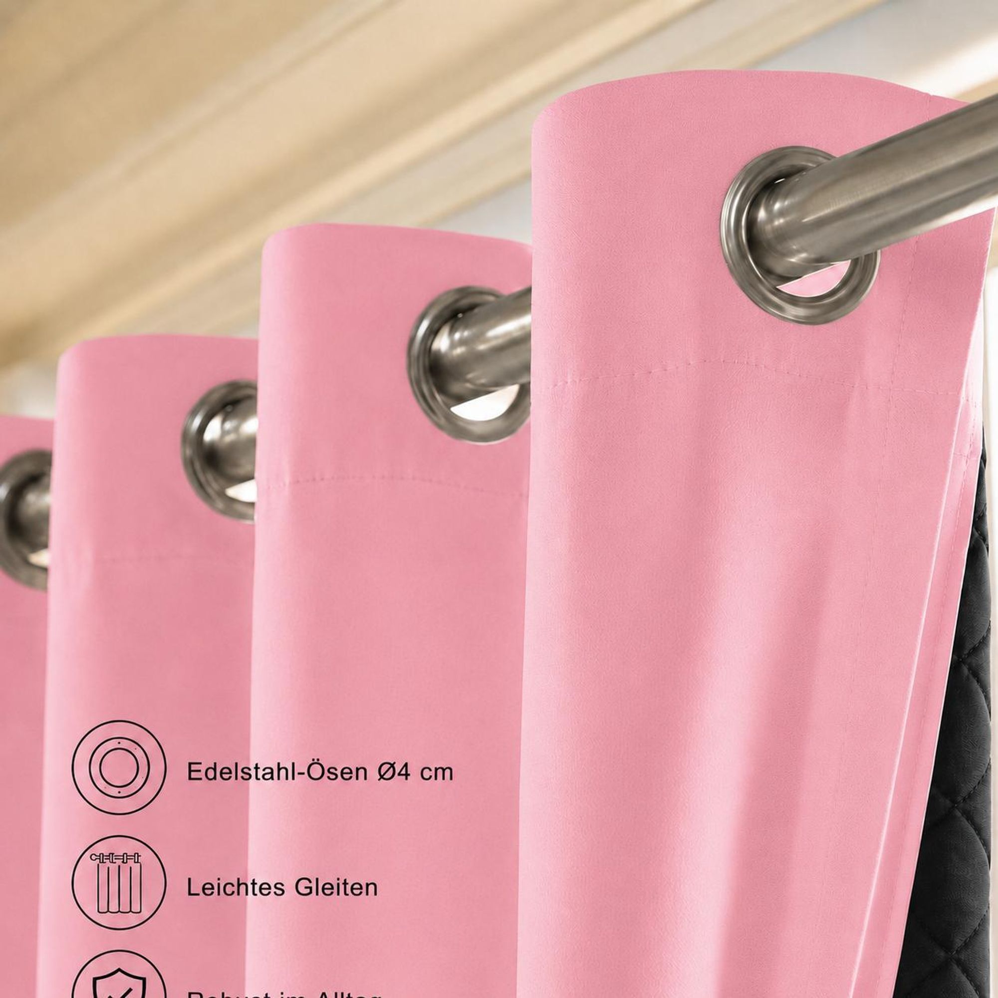 1x 100% Verdunkelung Thermo Vorhänge Rosa Blickdicht Verdunkelungsvorhang mit Ösen Einfarbige, 132*213cm