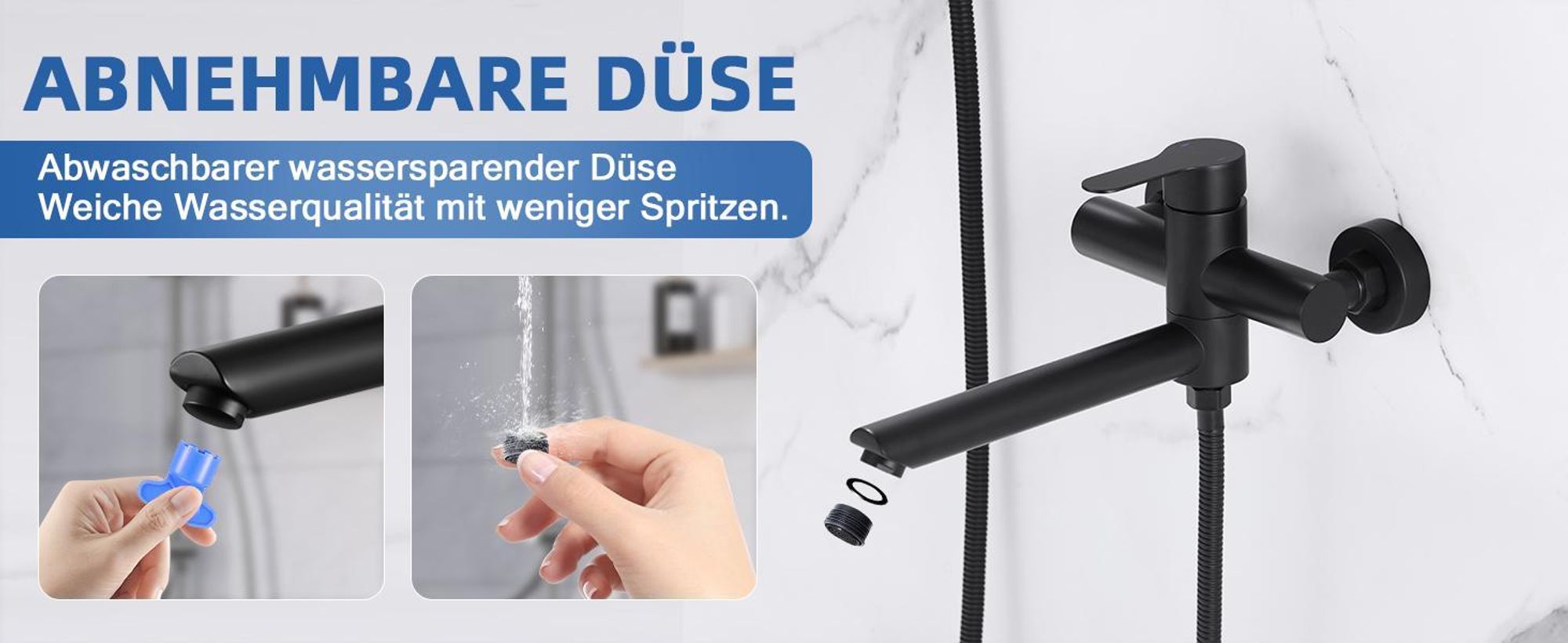 ZMH Badewannenarmatur Schwarz Wannenarmatur mit 3 Funktionen Handbrause Klassisch Set Amaturen Wasserhahn für Badewanne Bad