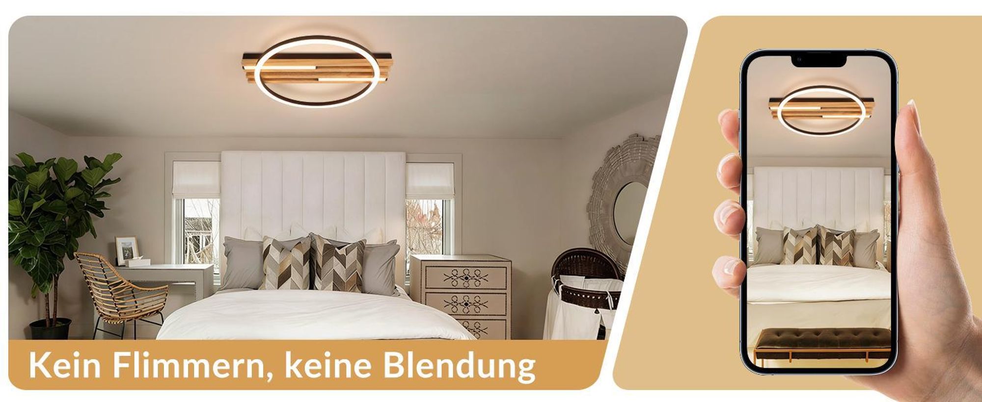 ZMH LED Deckenleuchte Holz Deckenlampe 24W 38cm Schlafzimmer Küche 3000K Warmweiß Schwarz 1 Ring Schlafzimmerlampe Küchenlampe für Wohnzimmer