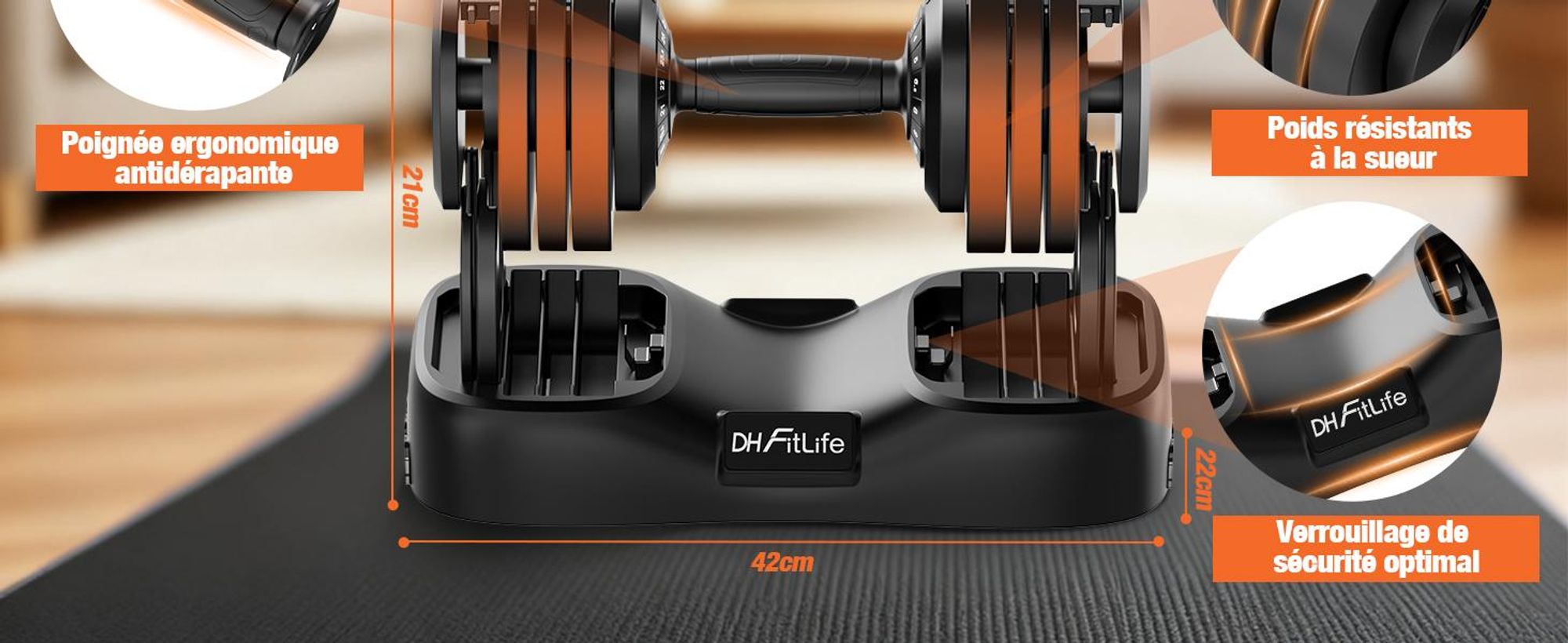 DH FitLife 2026 Neu Paire d’Haltères réglables 2,5 à 25 kg, 18 niveaux de poids, Set avec poids, Haltères ajustables pour hommes et femmes