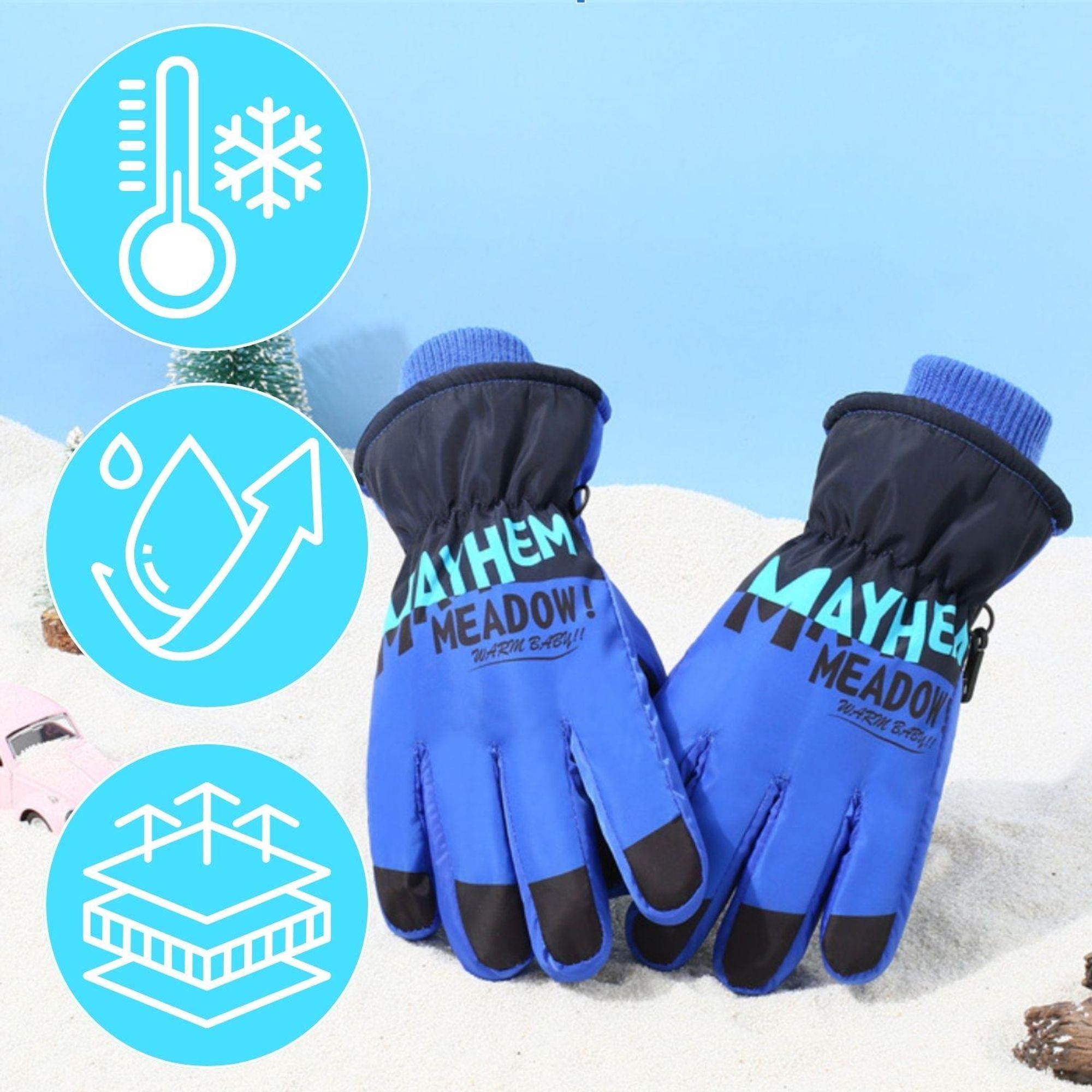 Handschuhe Kinder, Warm Skihandschuhe, rutschfeste Handschuhe, Winterhandschuhe, Snowboard, Ski, Blau
