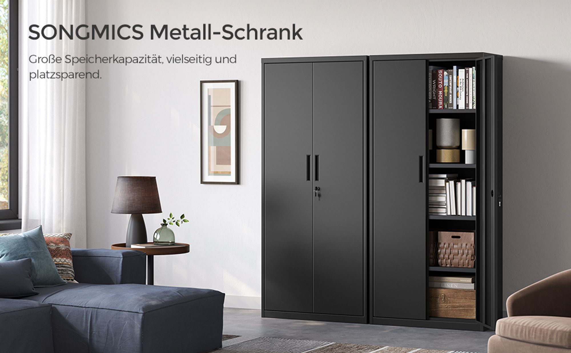 SONGMICS Aktenschrank Mehrzweckschrank, Aufbewahrungsschrank, für Garage