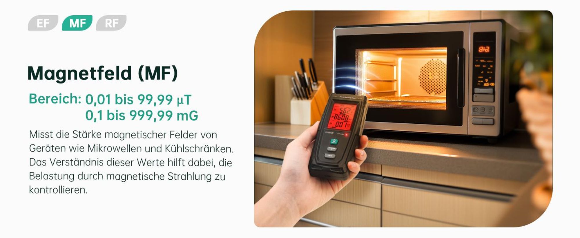 ERICKHILL RT-100S EMF Messgerät 3-in-1 | EF/MF/RF-Prüfung | Akustischer Alarm
